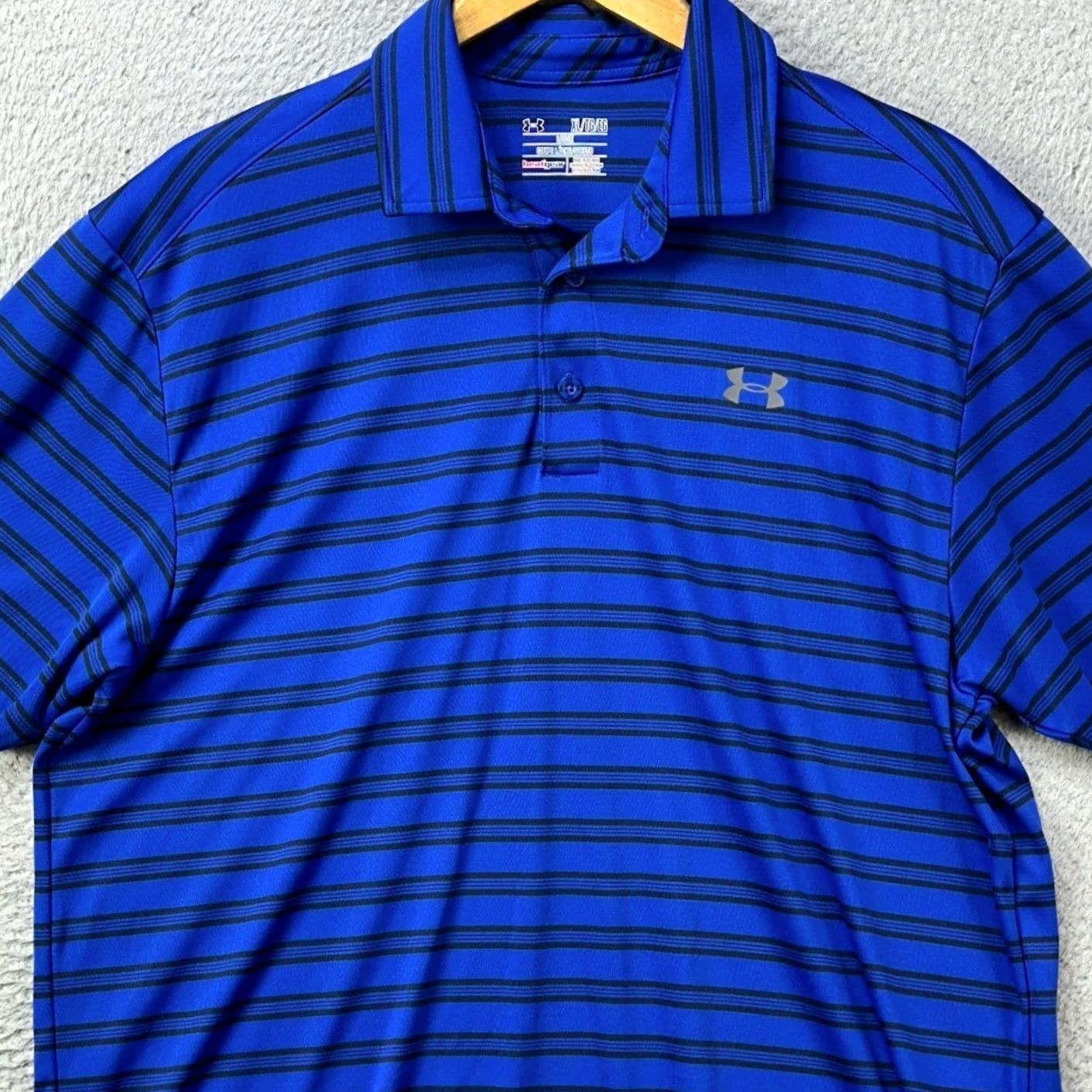 Under Armour Under Armour HeatGear Polo Shirt Men XL Striped Blue Black Short Sleeve Moisture Wicking Golf Rugby Loose Fit EUC Size US XL / EU 56 / 4 - 2 Thumbnail