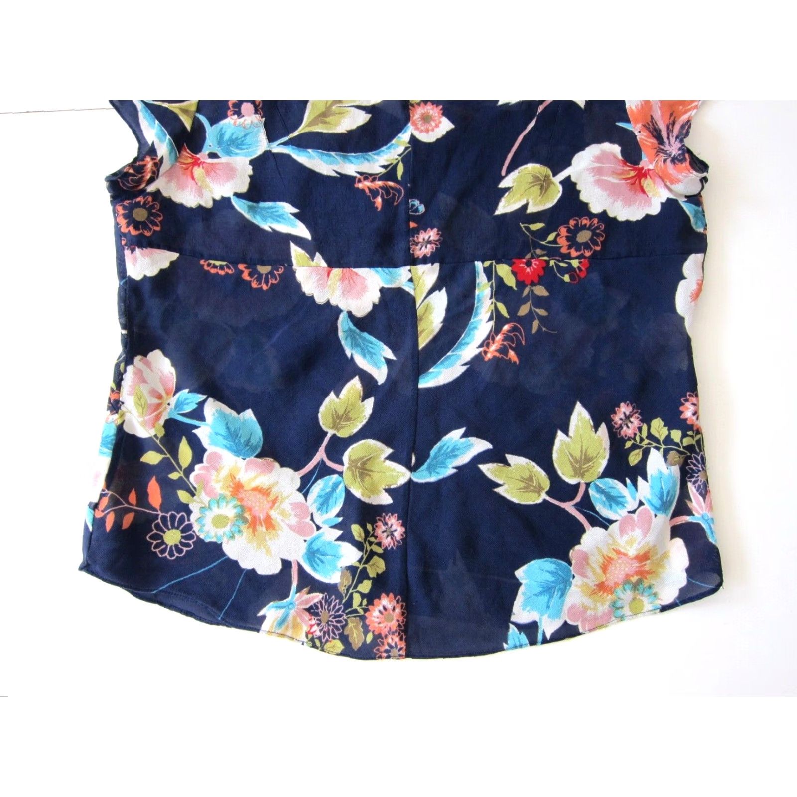 Vintage ie 100% Silk Sheer Blue Green Red White Floral V-Neck Short Sleeve Blouse 10 Size L / US 10 / IT 46 - 6 Thumbnail