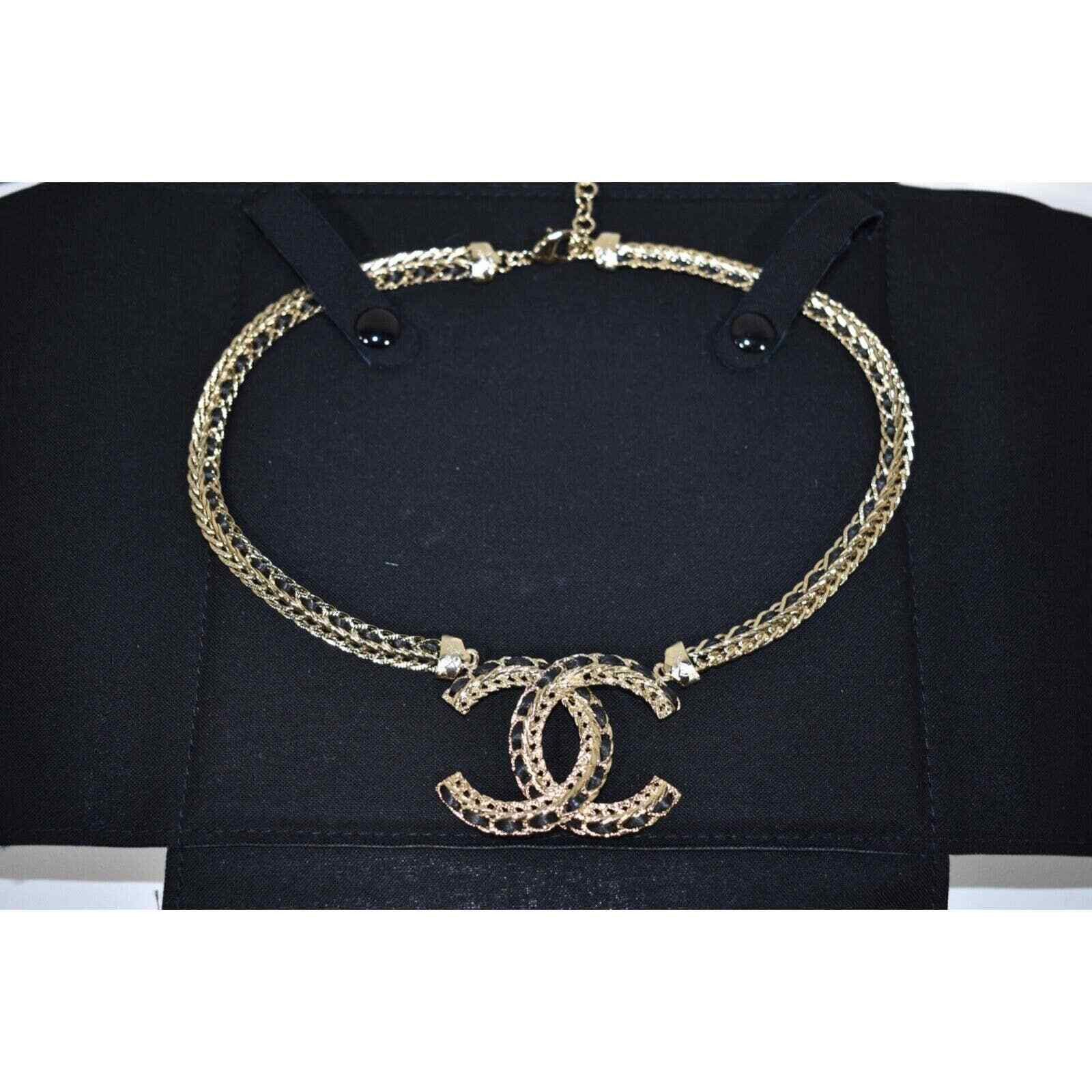 Chanel Chanel 22S Gold Metal Black Leather Pendant Choker Necklace Size ONE SIZE - 9 Thumbnail