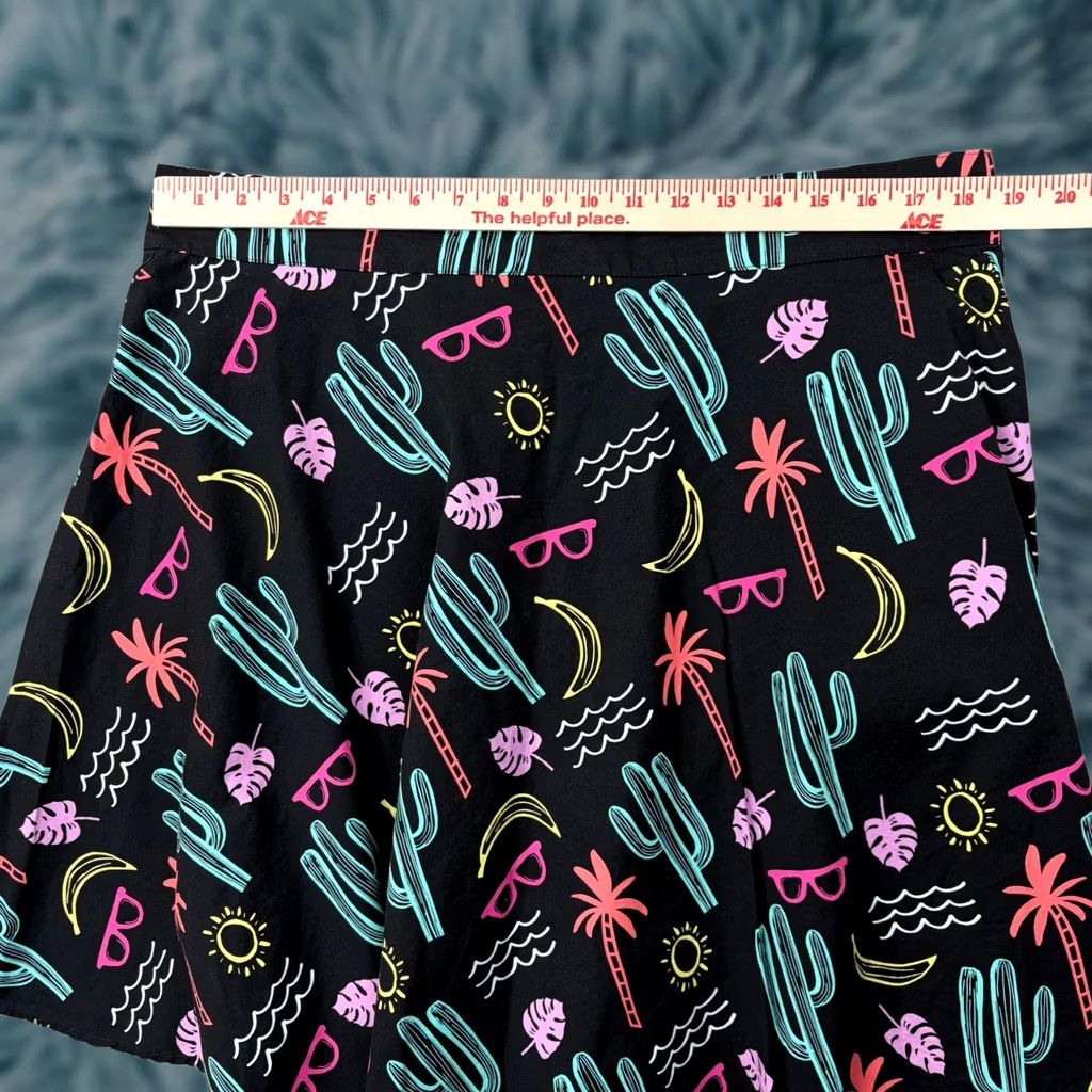 Vintage Retrolicious Skirt 1X Black Neon Cactus Palm Tree Novelty Print Skater Mini USA Size 40" / US 18 - 1 Thumbnail