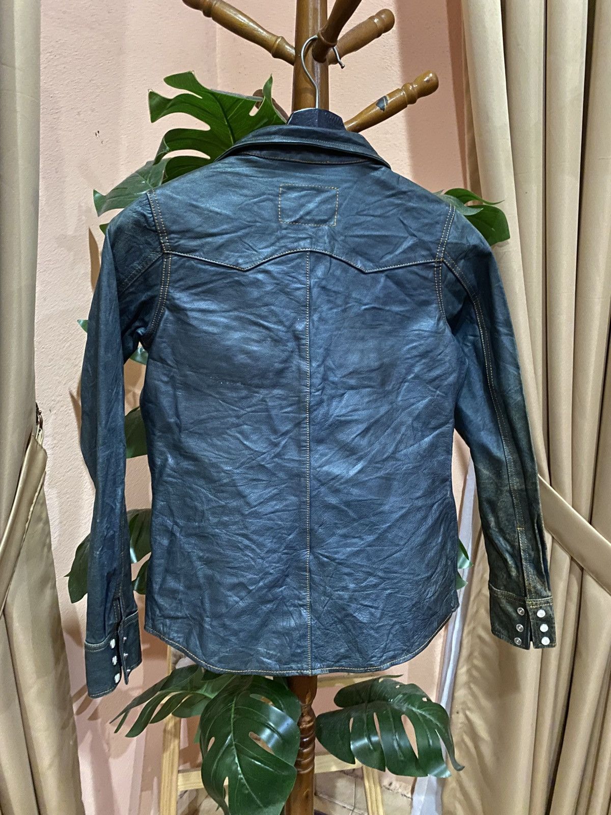 Leather Dessiné par Kondo Western Shirt Jacket Distressed Patina Size XS / US 0-2 / IT 36-38 - 12 Thumbnail