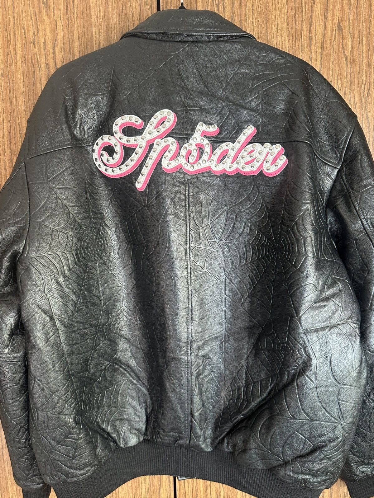 Sp5der Sp5der Black Debossed Web Leather Jacket Size US XXL / EU 58 / 5 - 2 Thumbnail
