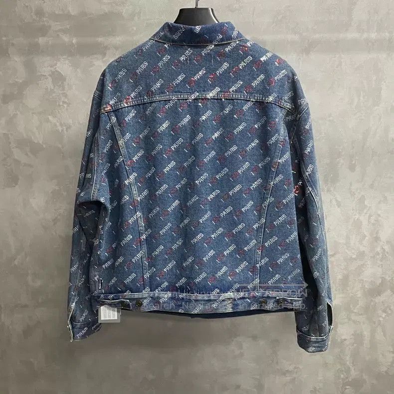 Balenciaga Balenciaga Blue Diamond Pattern Logo Denim Jacket Size XS / US 0-2 / IT 36-38 - 2 Thumbnail