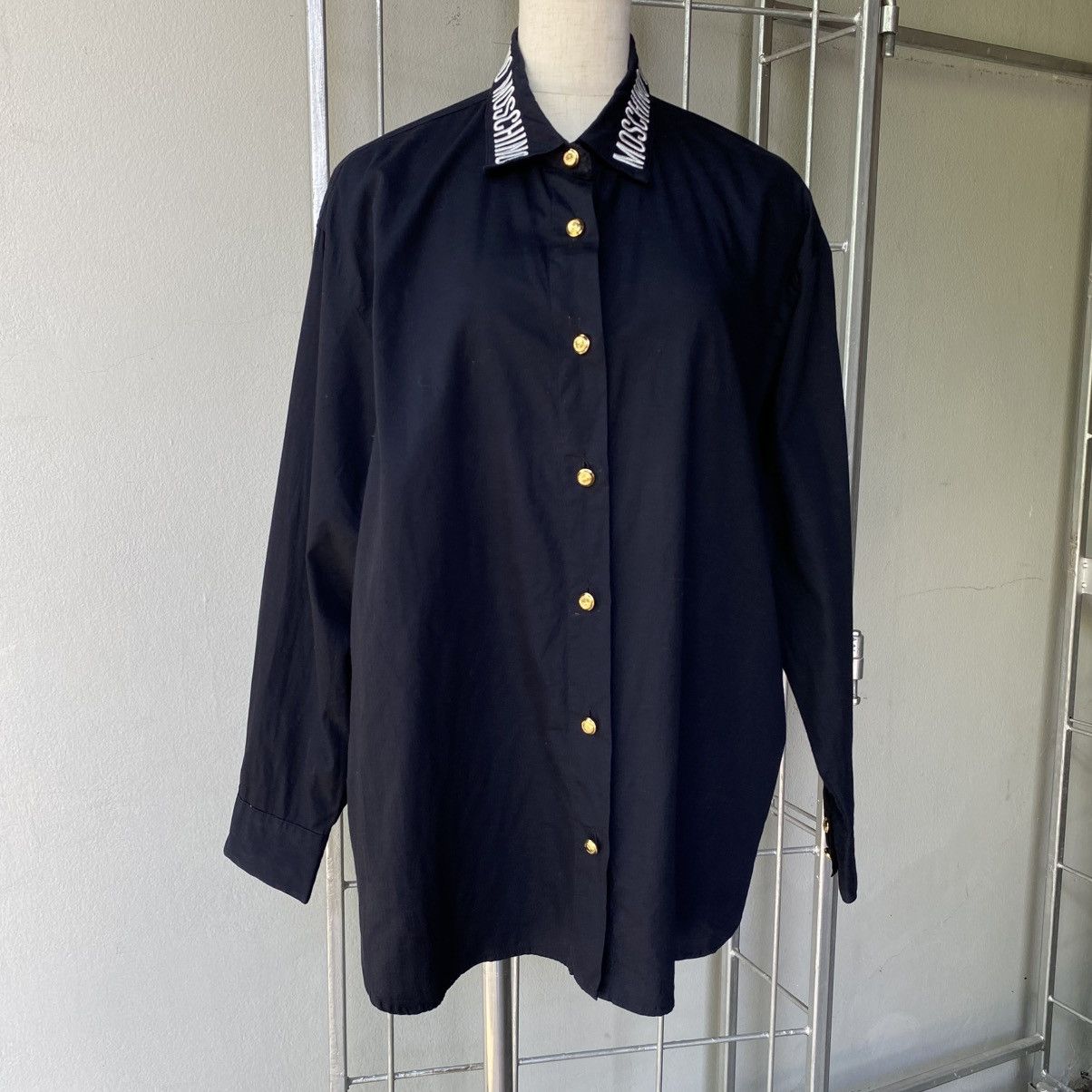 Moschino MOSCHINO Black Moschino Logo Collar Shirt Size L / US 10 / IT 46 - 14 Thumbnail