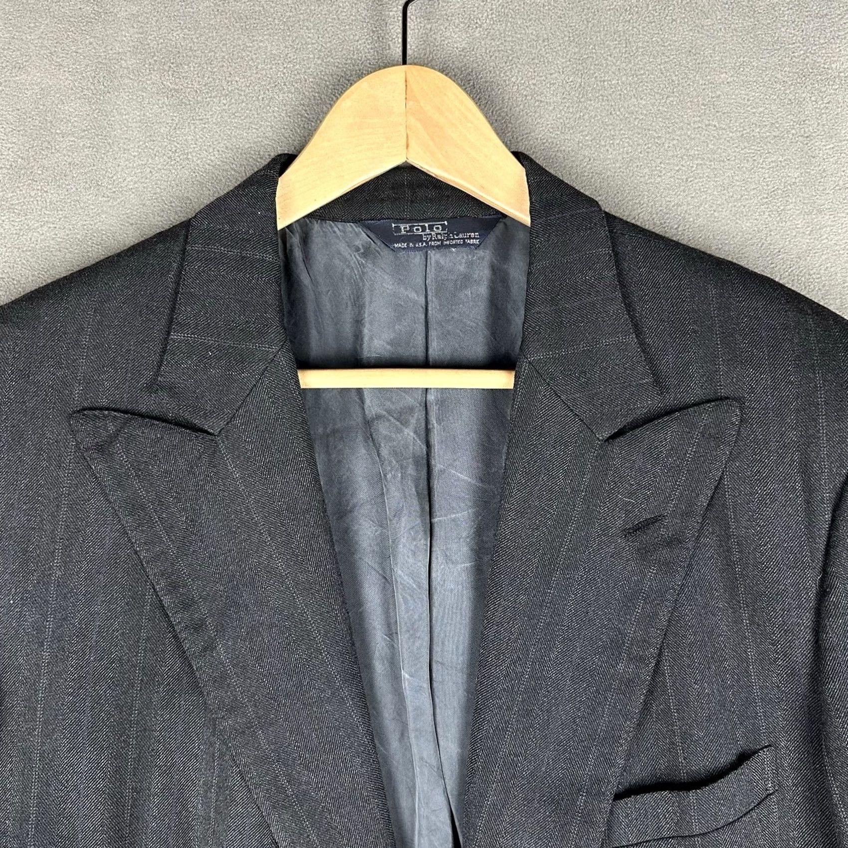 Polo Ralph Lauren Vintage Polo Ralph Lauren Suit Jacket Mens 44R Gray Purple Striped Wool Peak FUC Size US XXL / EU 58 / 5 - 4 Thumbnail
