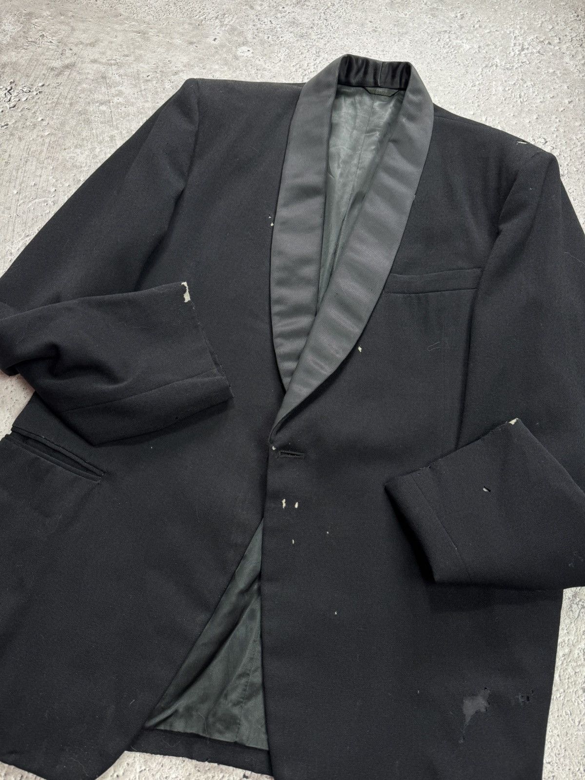 Other Vintage Black Tuxedo Blazer One Button Leather Shawl Collar Size 36R - 11 Thumbnail