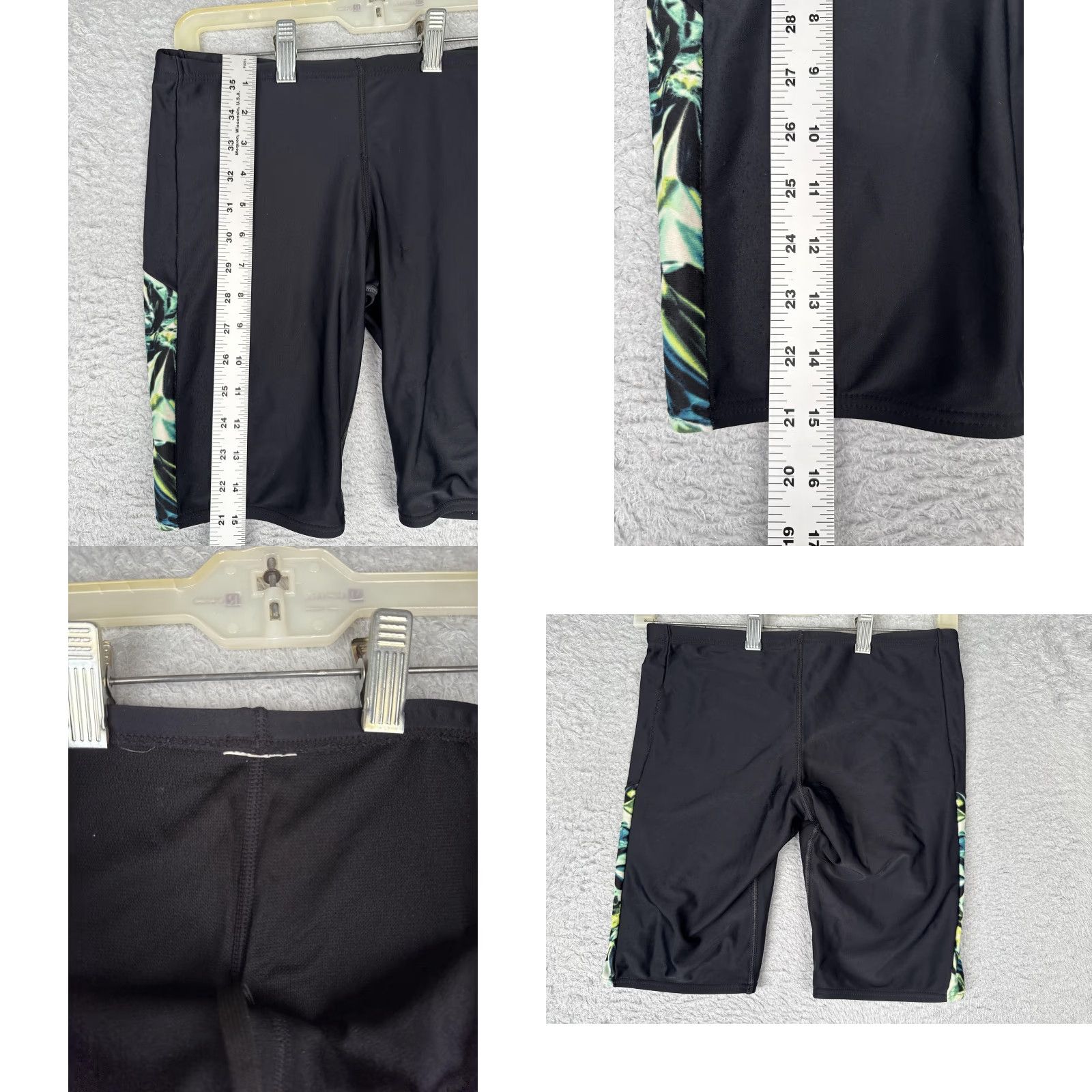 Vintage TYR Mens Swim Shorts Jammer 32 Black Green Blue Print Training Competition Bottoms Size US 32 / EU 48 - 8 Thumbnail