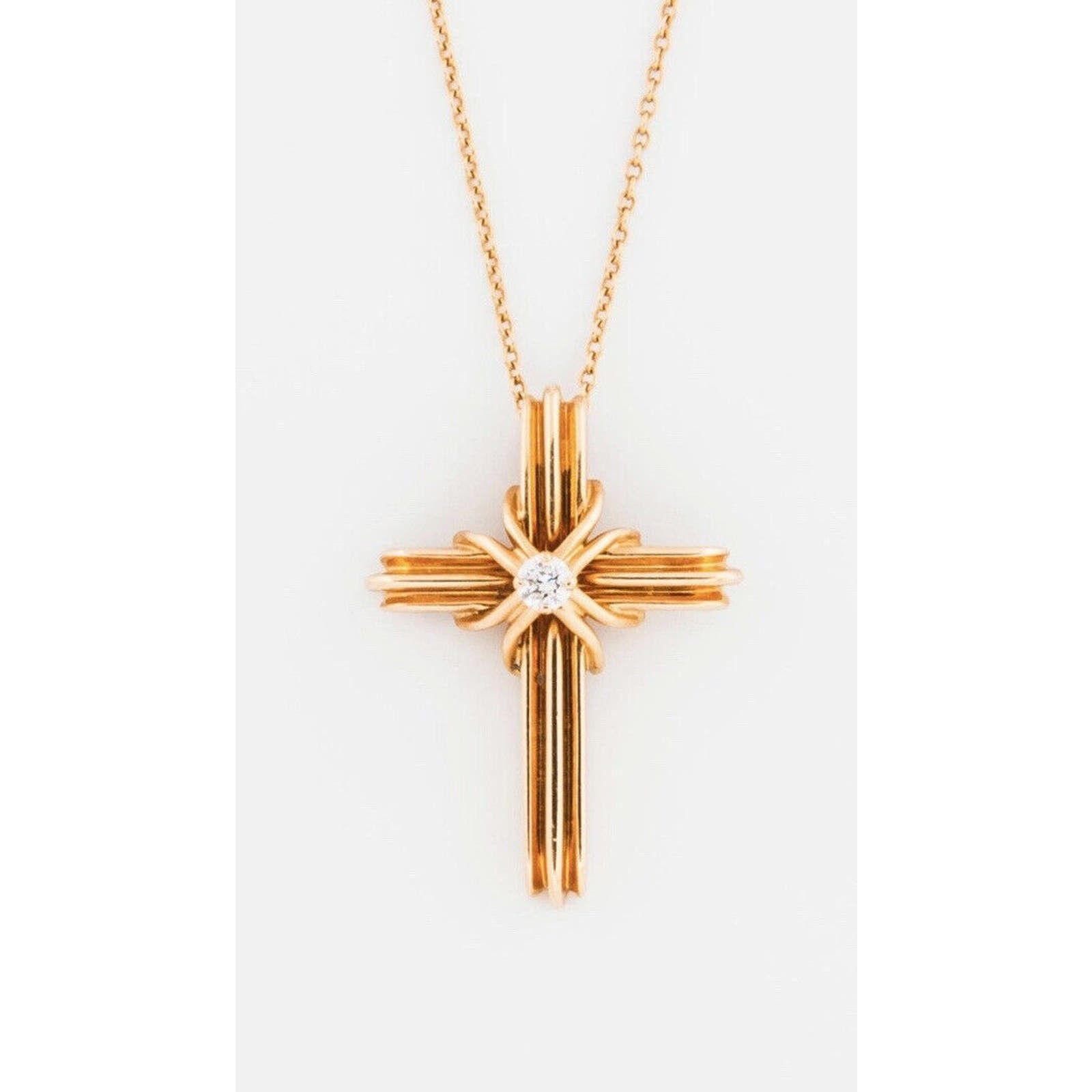 image of Tiffany Co Tiffany & Co 18K Yellow Gold Cross Diamond Necklace, Women's