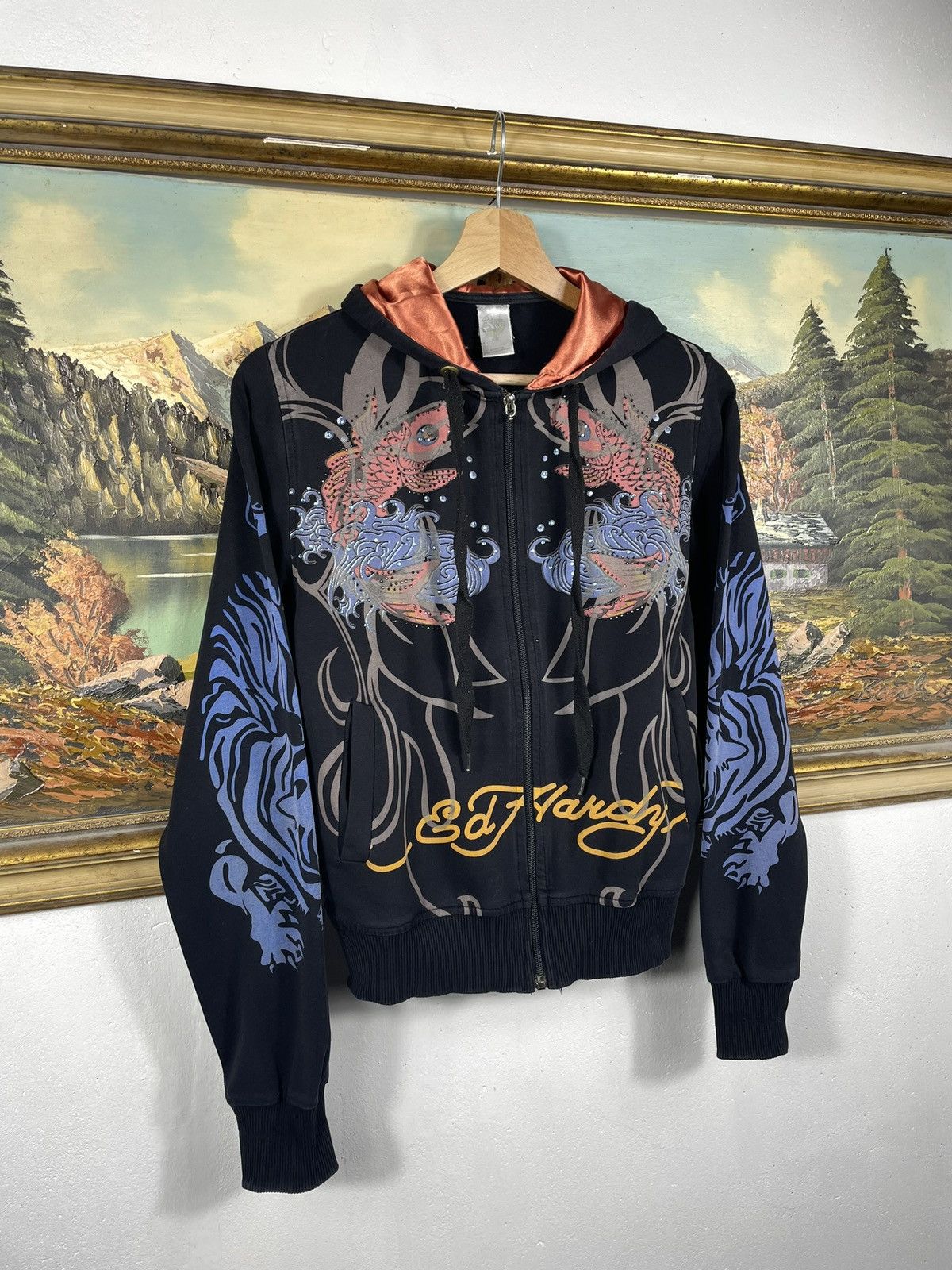 Christian Audigier × Ed Hardy × Vintage Ed Hardy Retro 00s Hoodie With Crystals Affliction Grunge Size S / US 4 / IT 40 - 3 Thumbnail