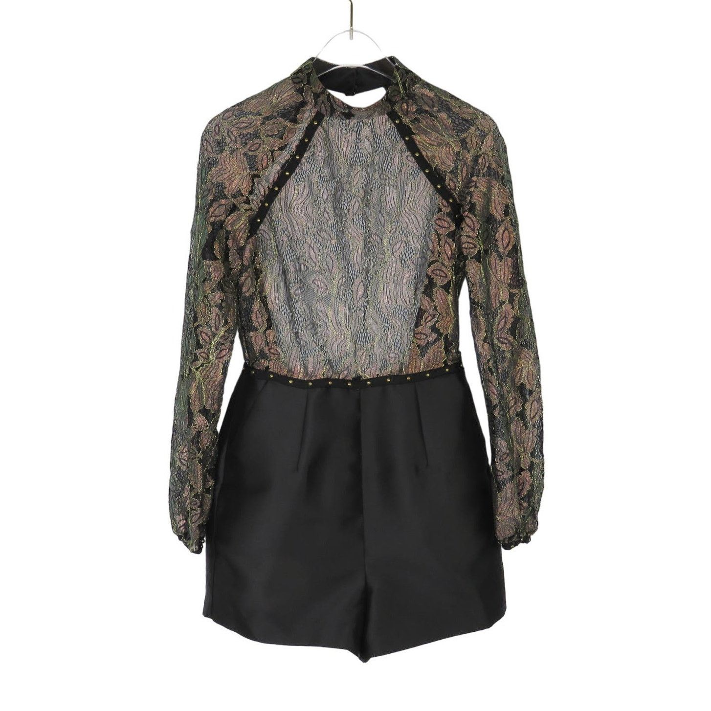 Asos ASOS Black Sheer Lace Metallic Open Back Romper Size 2 Size 26" / US 2 / IT 38 - 1 Thumbnail