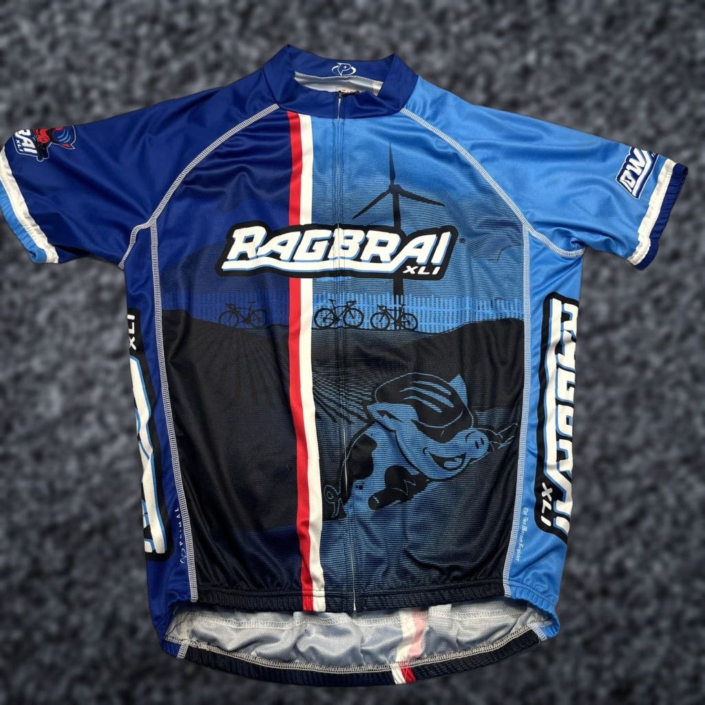 Maillot Cyclisme Primal RAGBRAI XLI Homme - Bleu/noir, Taille L, Fermeture Complète