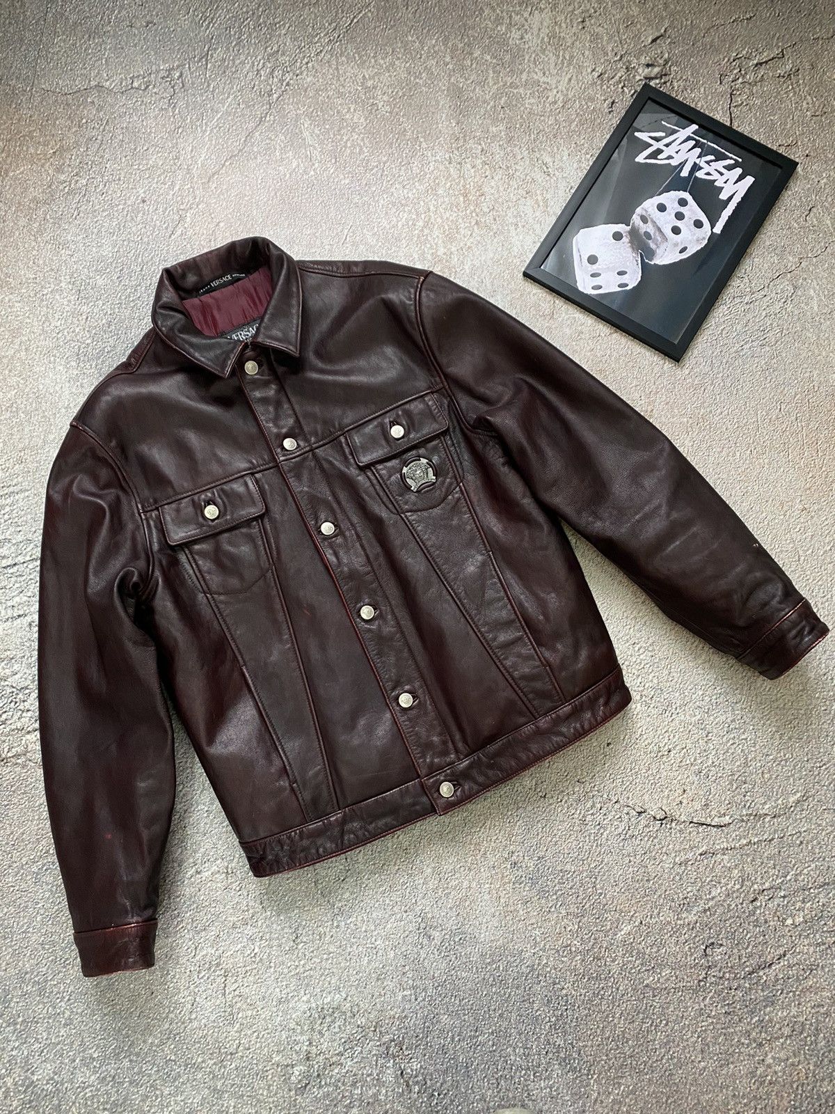 Versace × Vintage RARE Vintage leather jacket Versace back big logo Size US M / EU 48-50 / 2 - 7 Thumbnail