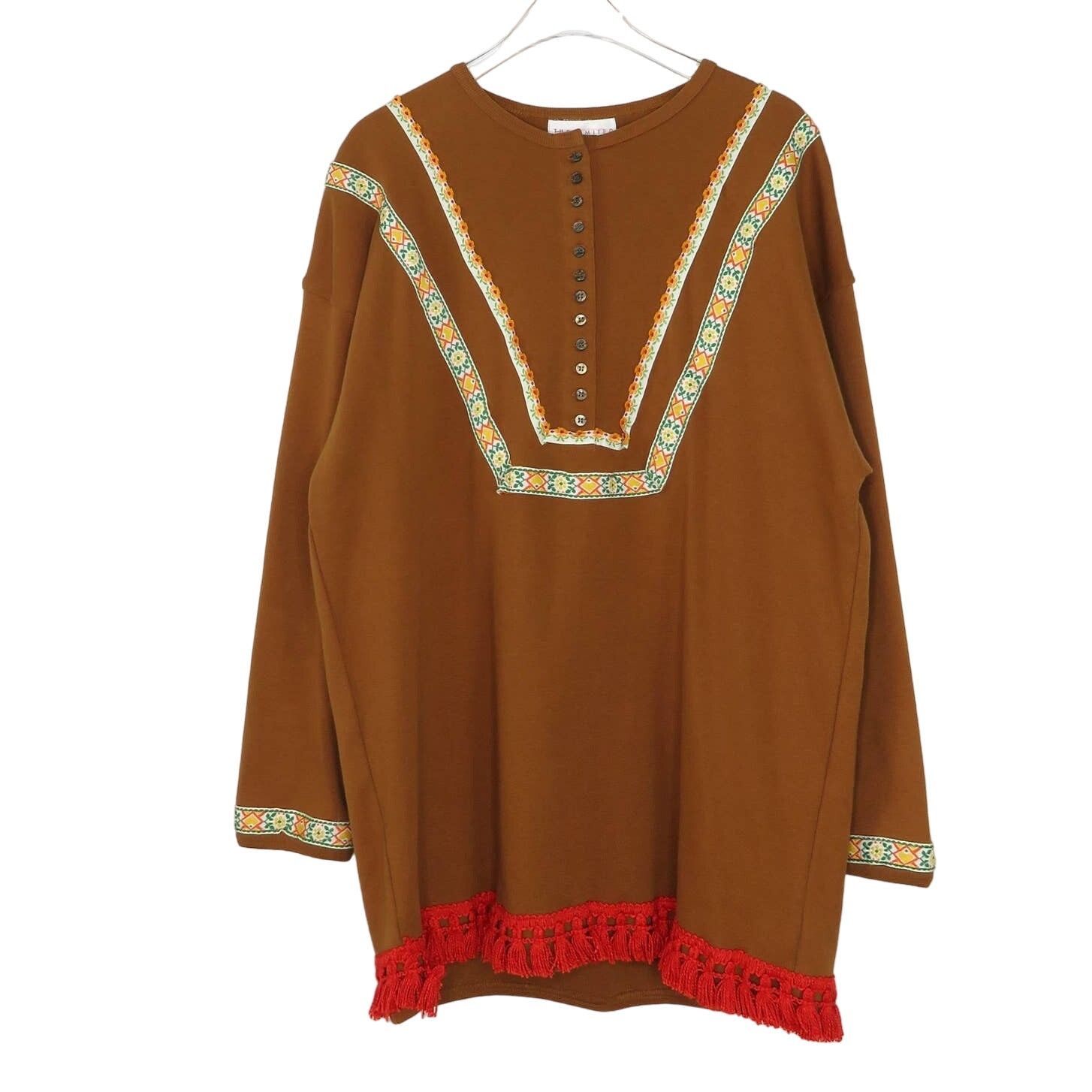 Vintage VTG. Songwriter Embroidered Brown Boho Western Tassel Blouse Size S / US 4 / IT 40 - 4 Thumbnail