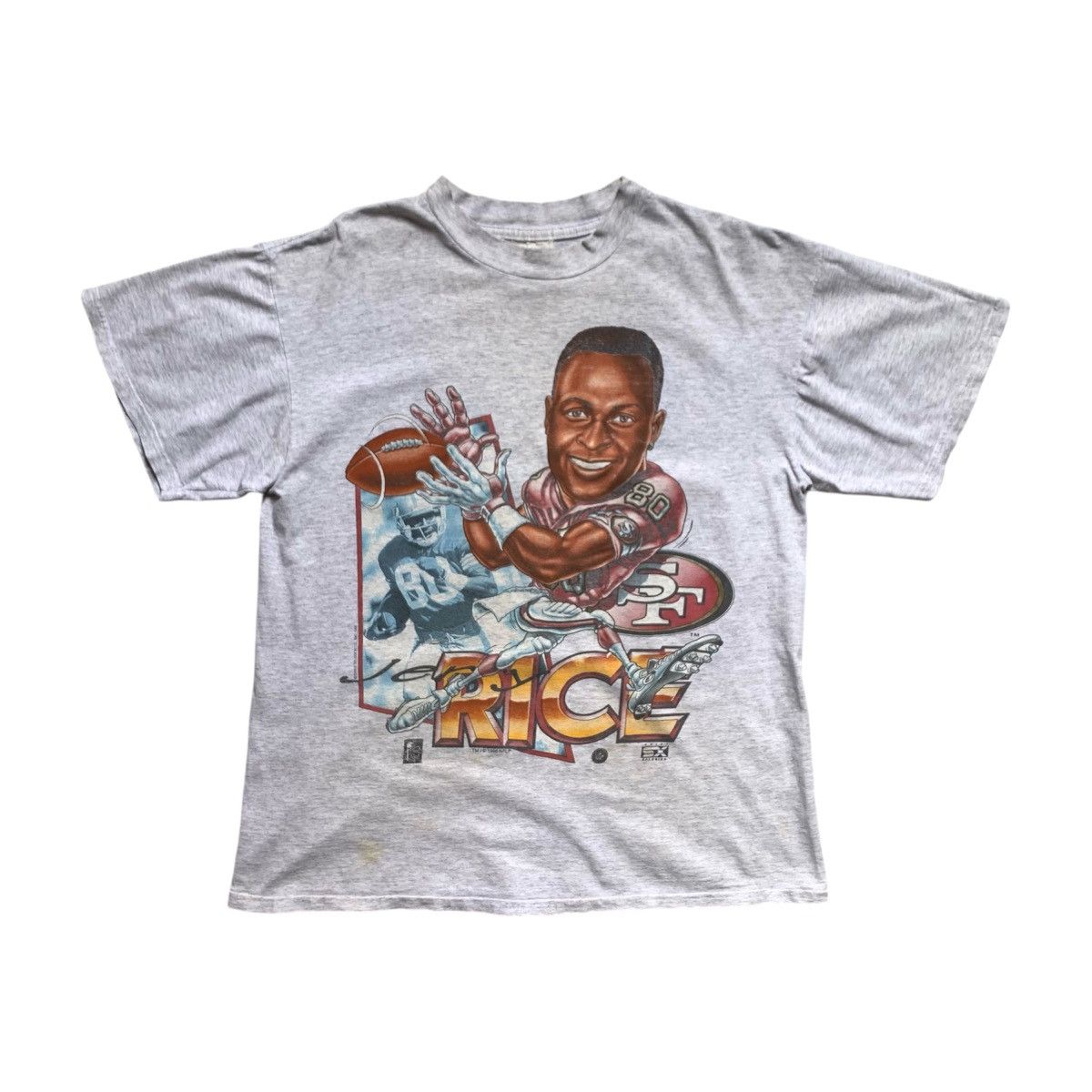 NFL × Vintage Sick Rare! Vintage 1996 Jerry Rice Cartoon T-Shirt Size US L / EU 52-54 / 3 - 1 Thumbnail