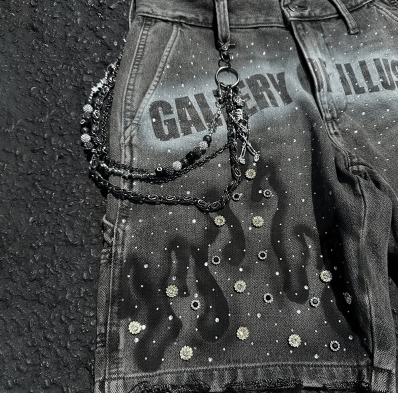 Japanese Brand Distressed Jeans Retro Rhinestone Flame Size US 34 / EU 50 - 4 Thumbnail
