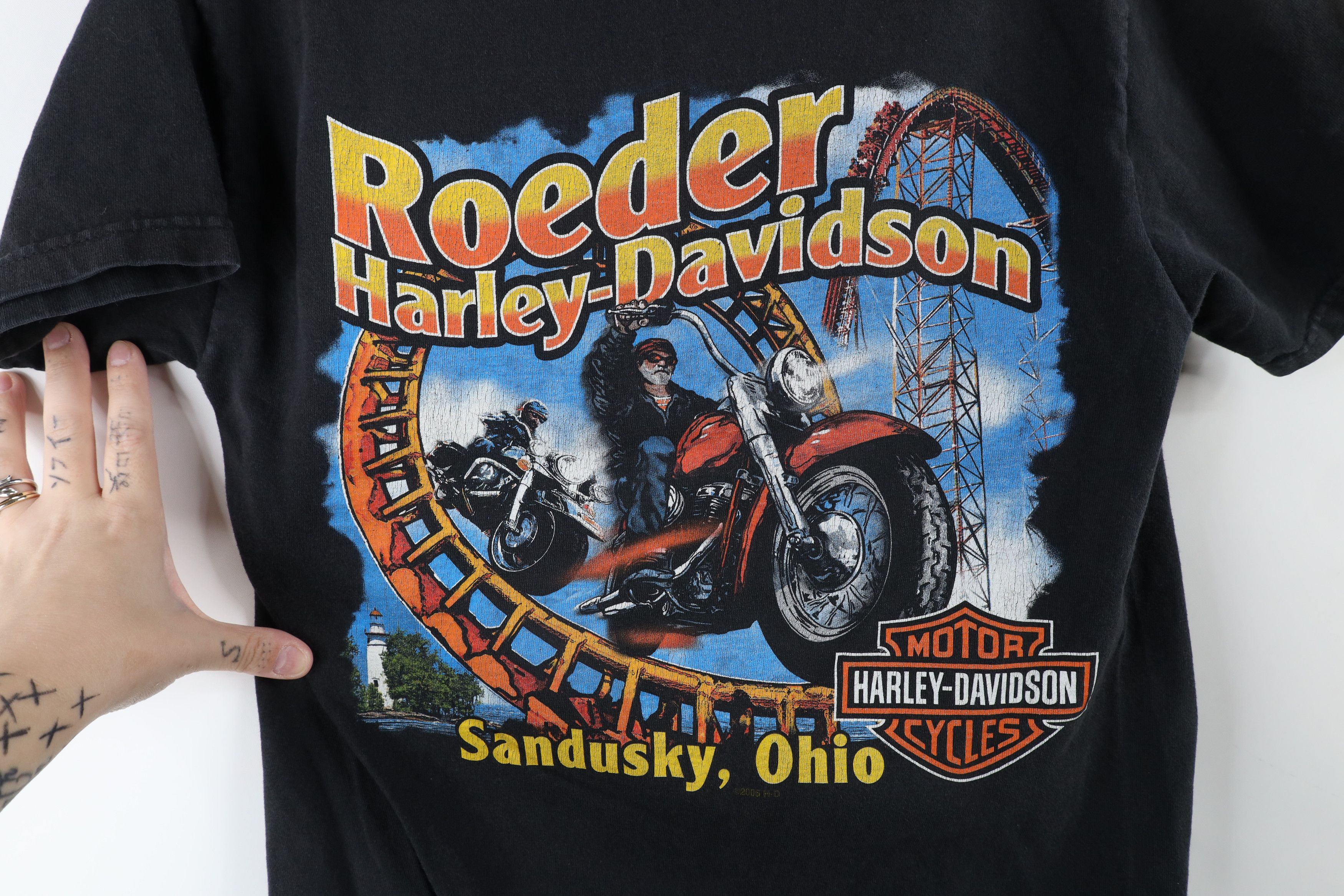 Harley Davidson × Vintage Vintage Y2K Harley Davidson Cedar Point T-Shirt Black USA Size US S / EU 44-46 / 1 - 7 Thumbnail