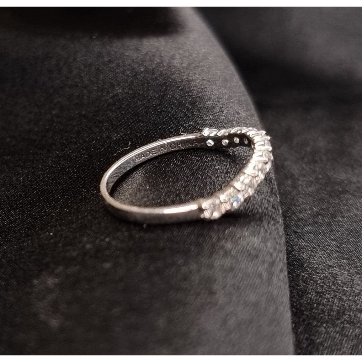 Vintage HN Signed China Sterling Silver 925 CZ Eternity Ring Size ONE SIZE - 2 Thumbnail