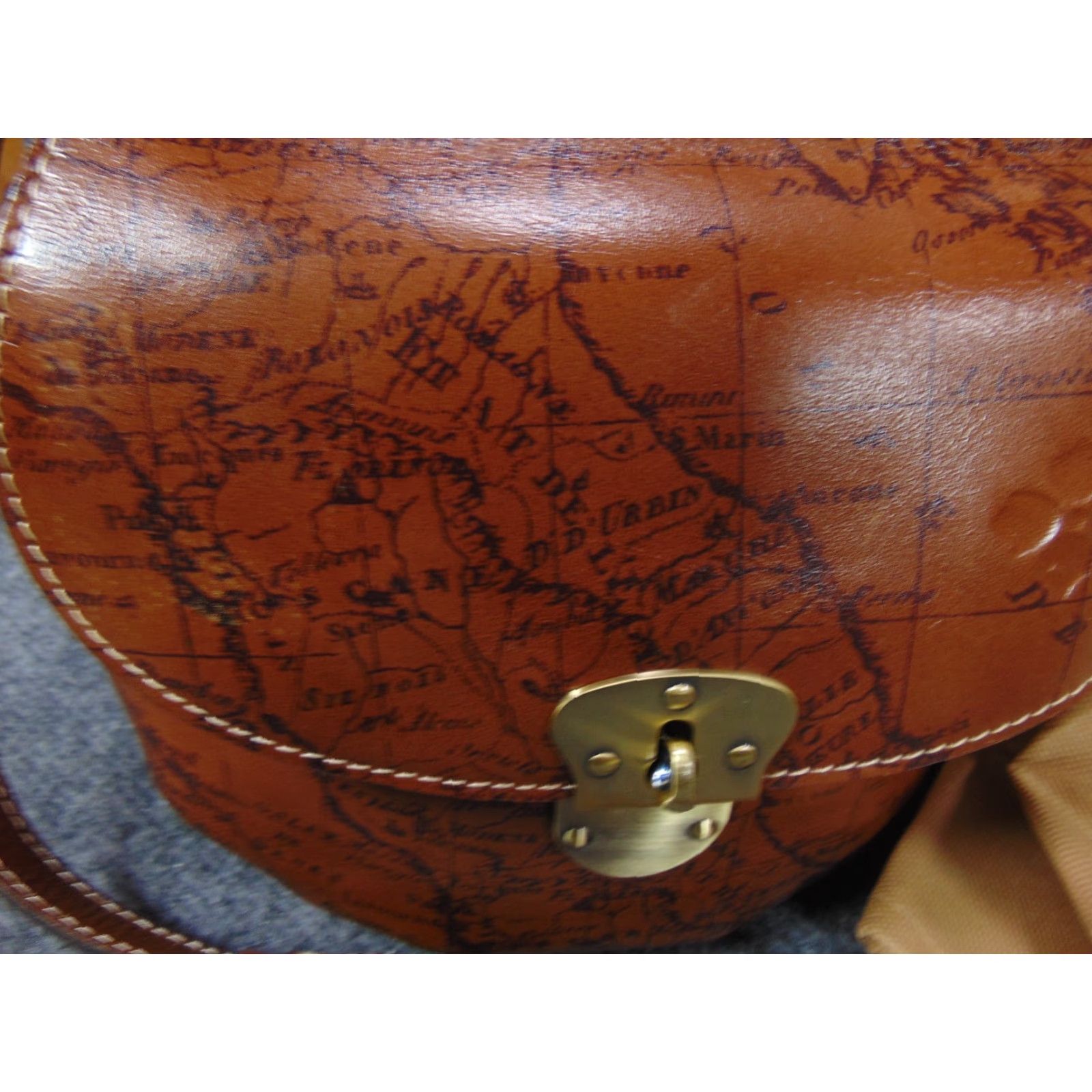 Patricia Nash Map Print Crossbody Bag Tan Leather Vintage 