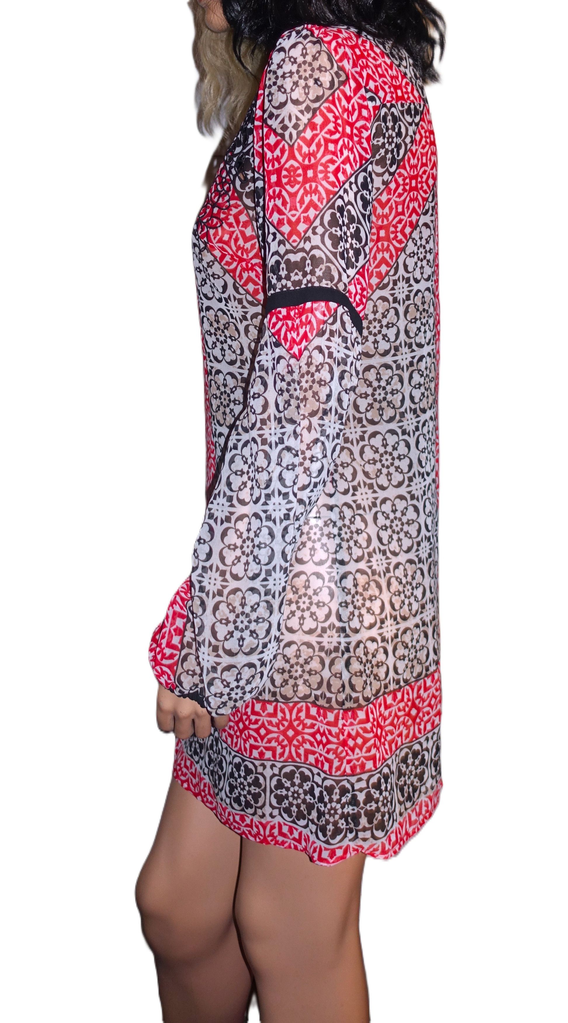 Bebe Bebe Black Red Boho Dress S/P Size S / US 4 / IT 40 - 4 Thumbnail