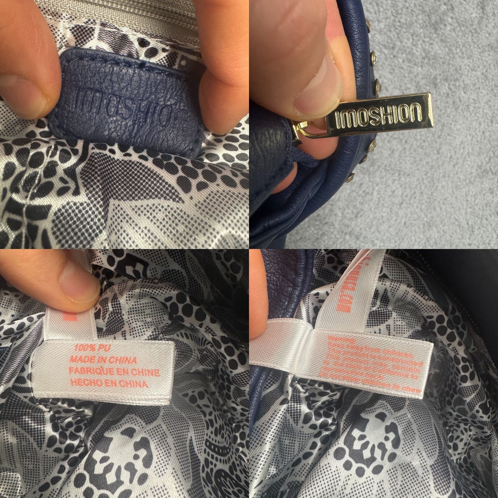 Vintage Imoshion Hobo Bag Women Navy Blue Gold Studded Faux Leather Turn Lock Medium Size ONE SIZE - 8 Thumbnail