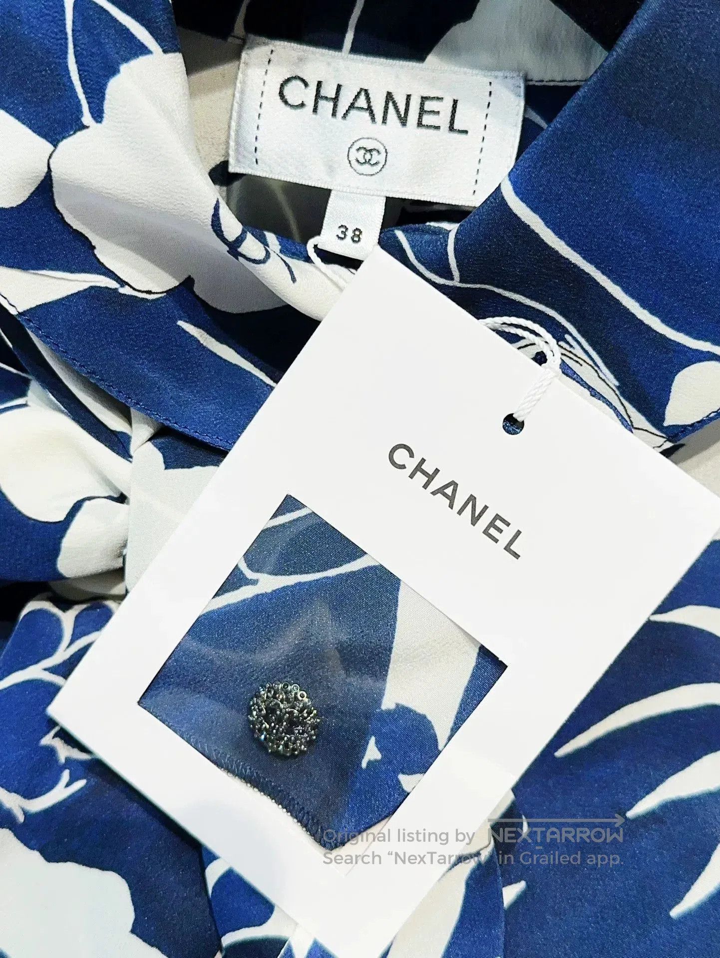Chanel Chanel Blue Camellia Ribbon Shirt. Size S / US 4 / IT 40 - 6 Thumbnail
