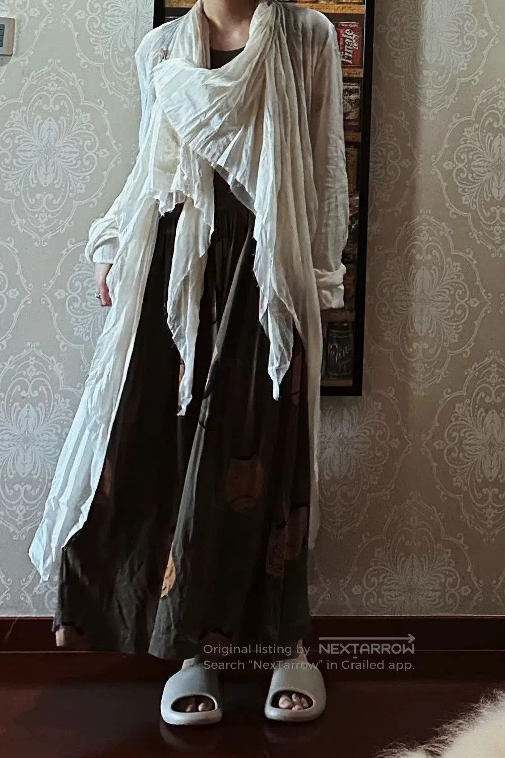 Japanese Brand Dark Aesthetic Linen Coat 3 Size. Size L / US 10 / IT 46 - 2 Thumbnail