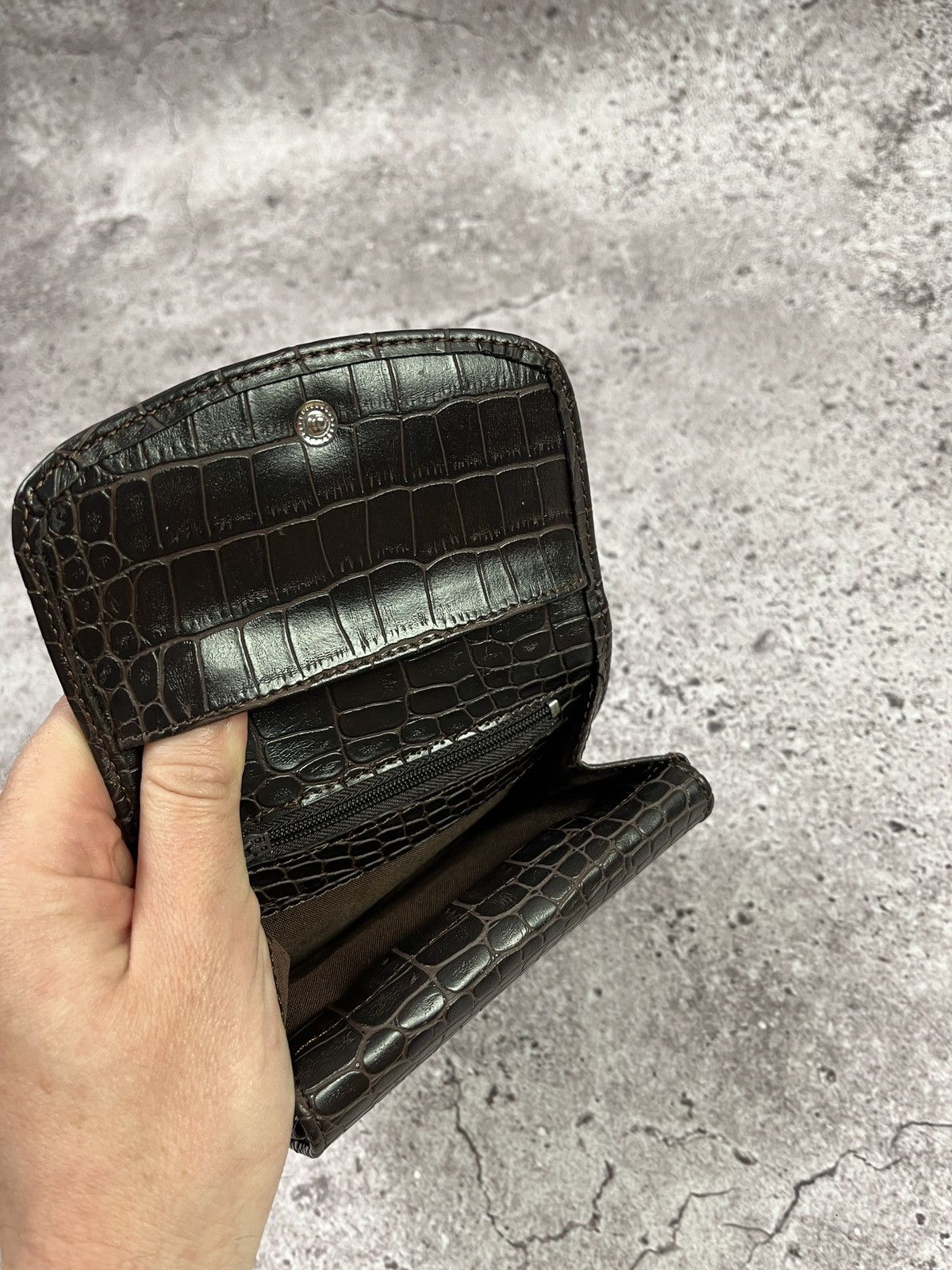 Burberry Nova Check Trifold Wallet Brown Croc Embossed Leather Size ONE SIZE - 13 Thumbnail