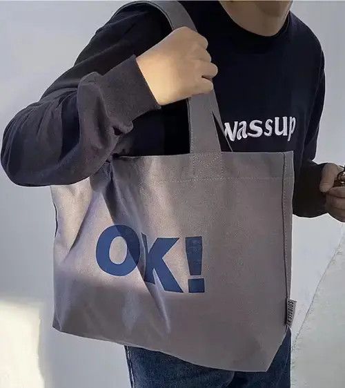 Japanese Brand Retro y2k unisex “OK!” canvas shoulder tote bag aesthetic Size ONE SIZE - 2 Thumbnail