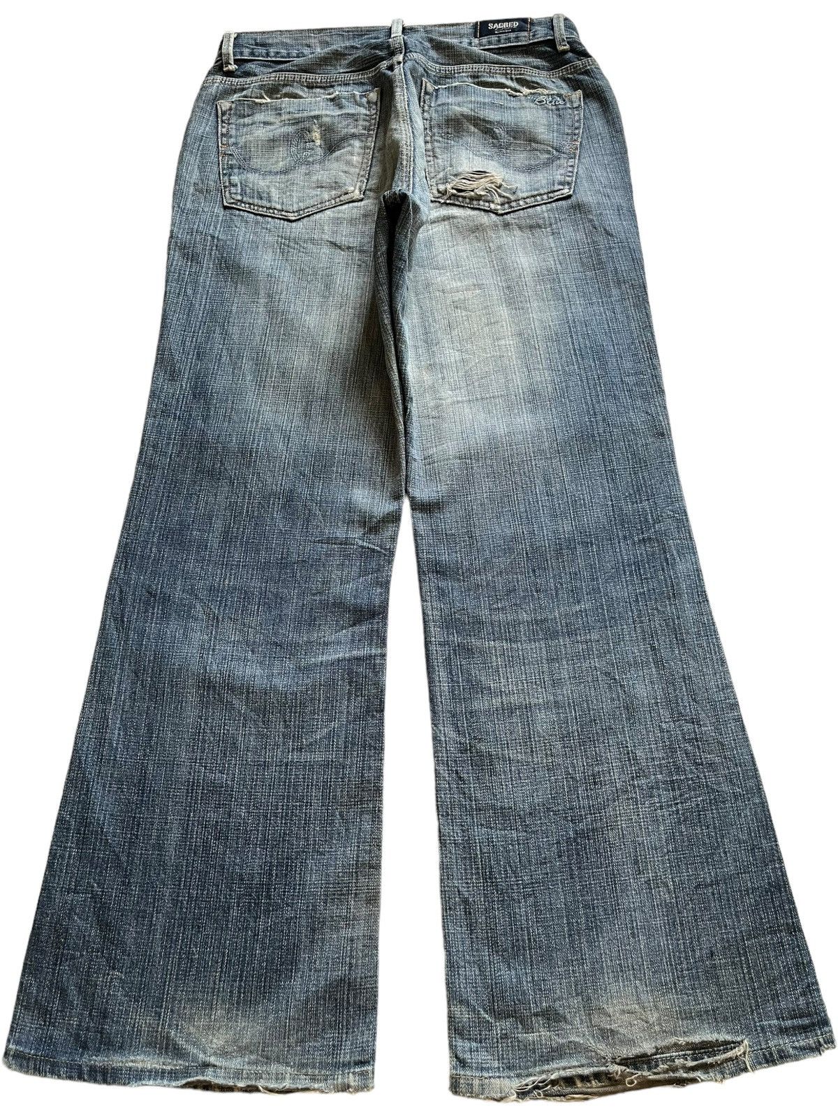 Japanese Brand Vintage USA Sacred Blue Bootcut Faded Wash Distressed Jeans Size US 29 - 2 Thumbnail
