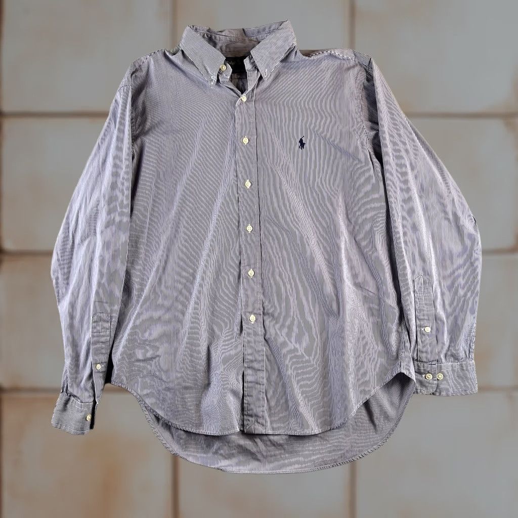 Ralph Lauren VINTAGE Ralph Lauren Mens Blue White Striped Classic Fit Button Down Shirt 16.5 34/35 Cotton Dress Shirt Long Sleeve Size US XL / EU 56 / 4 - 1 Thumbnail