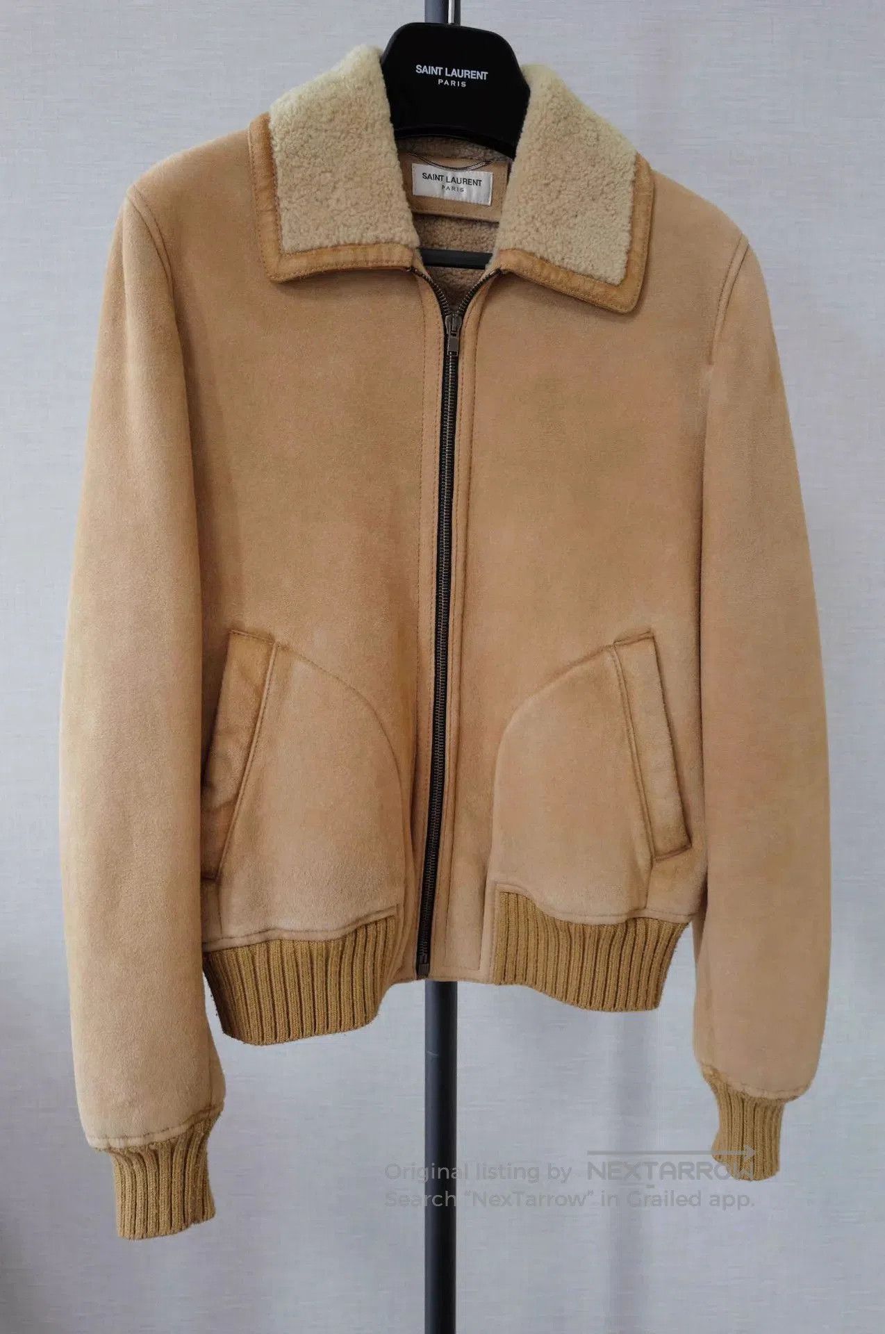 Saint Laurent Paris Beige Shearling Collar Bomber Jacket. Size US S / EU 44-46 / 1 - 1 Thumbnail