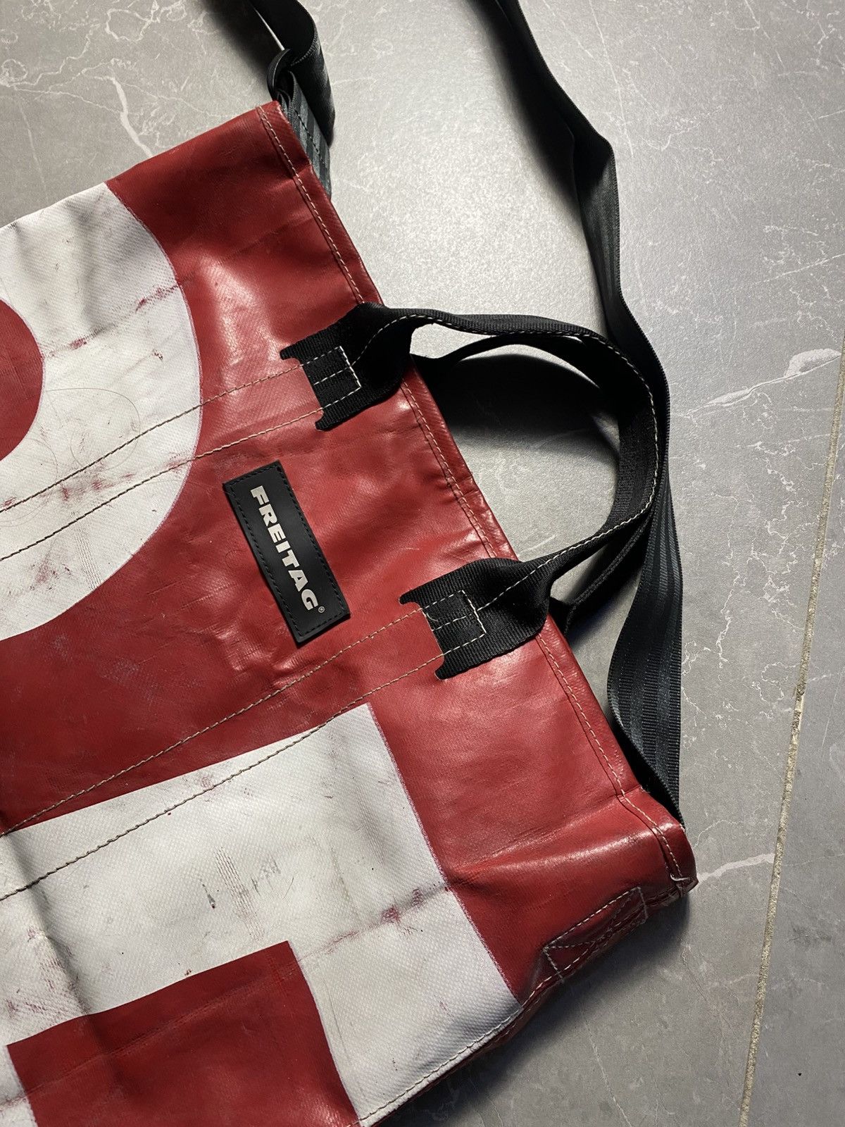 Freitag Freitag F202 Leland Tote Bag Red White Upcycled Truck Tarp Size ONE SIZE - 2 Thumbnail