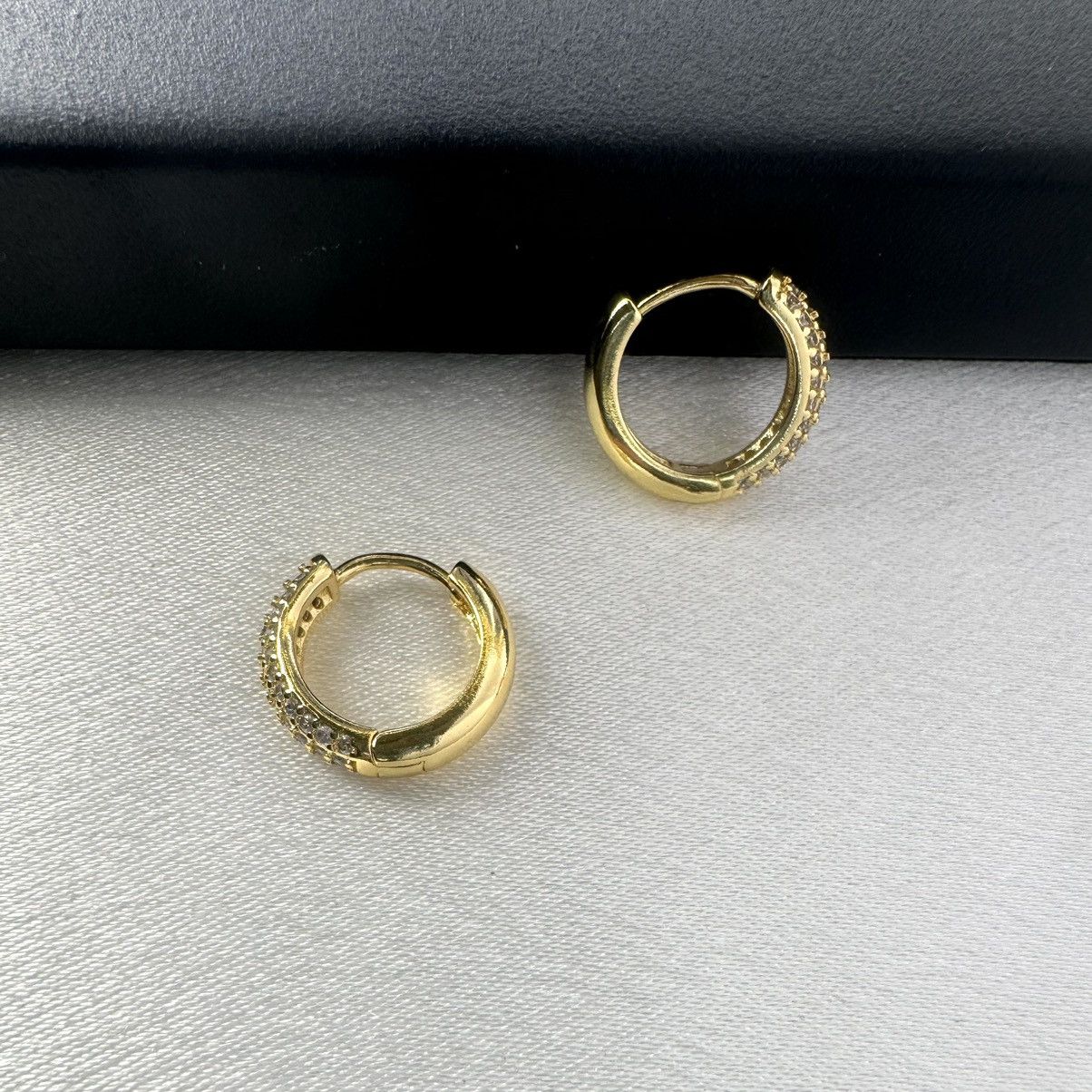 Designer 14mm CZ Small Gold Hoop Earrings for Women Men Size ONE SIZE - 3 Thumbnail