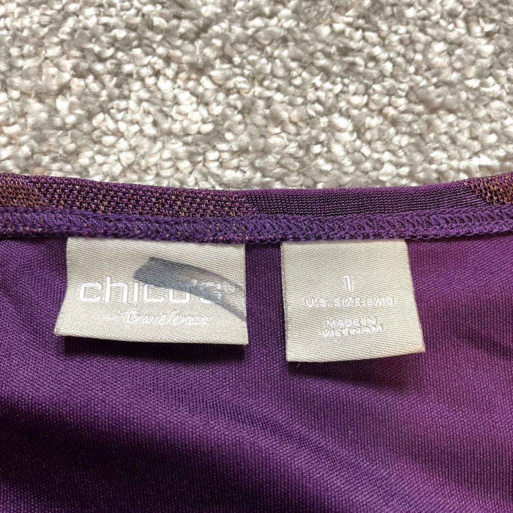 Vintage Chico's Travelers Womens Tank Top Size 10 Purple Sleeveless Wrinkle Free Knit Polyester Spandex Crew Neck Geometric Basic Summer Womens Tank Size L / US 10 / IT 46 - 3 Thumbnail