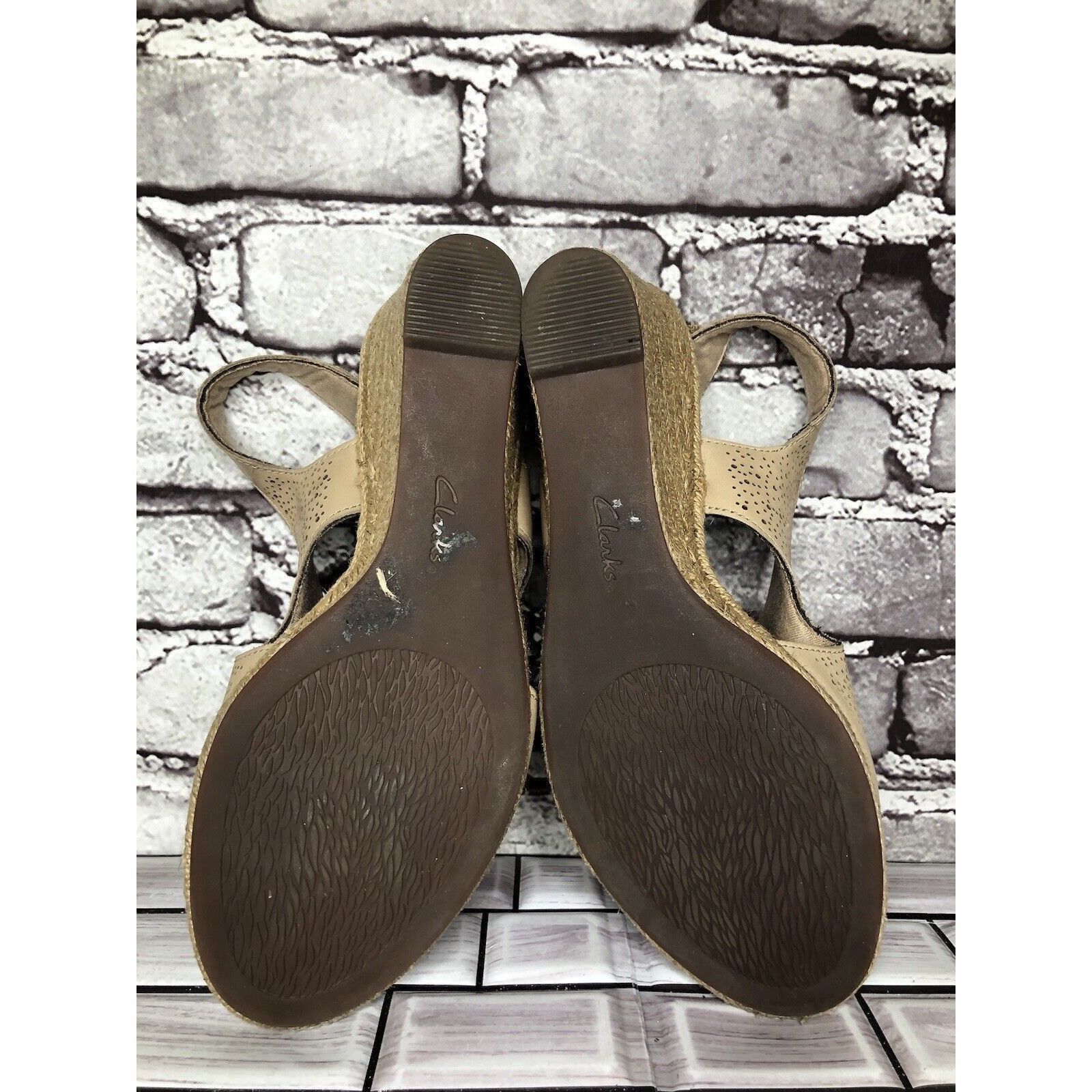 Clarks Clarks Beige Leather Perforated Strap Espadrilles Wedge Sand Size US 8.5 / IT 38.5 - 8 Thumbnail