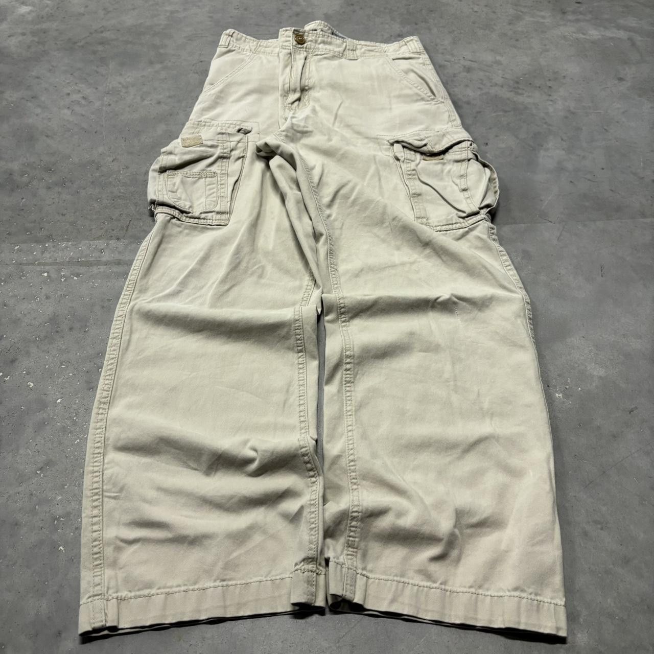 Japanese Brand × Vintage Crazy Vintage Y2K/2000s Baggy Faded Cream Streetwear Skater Cargo Pants! Size US 34 / EU 50 - 3 Thumbnail