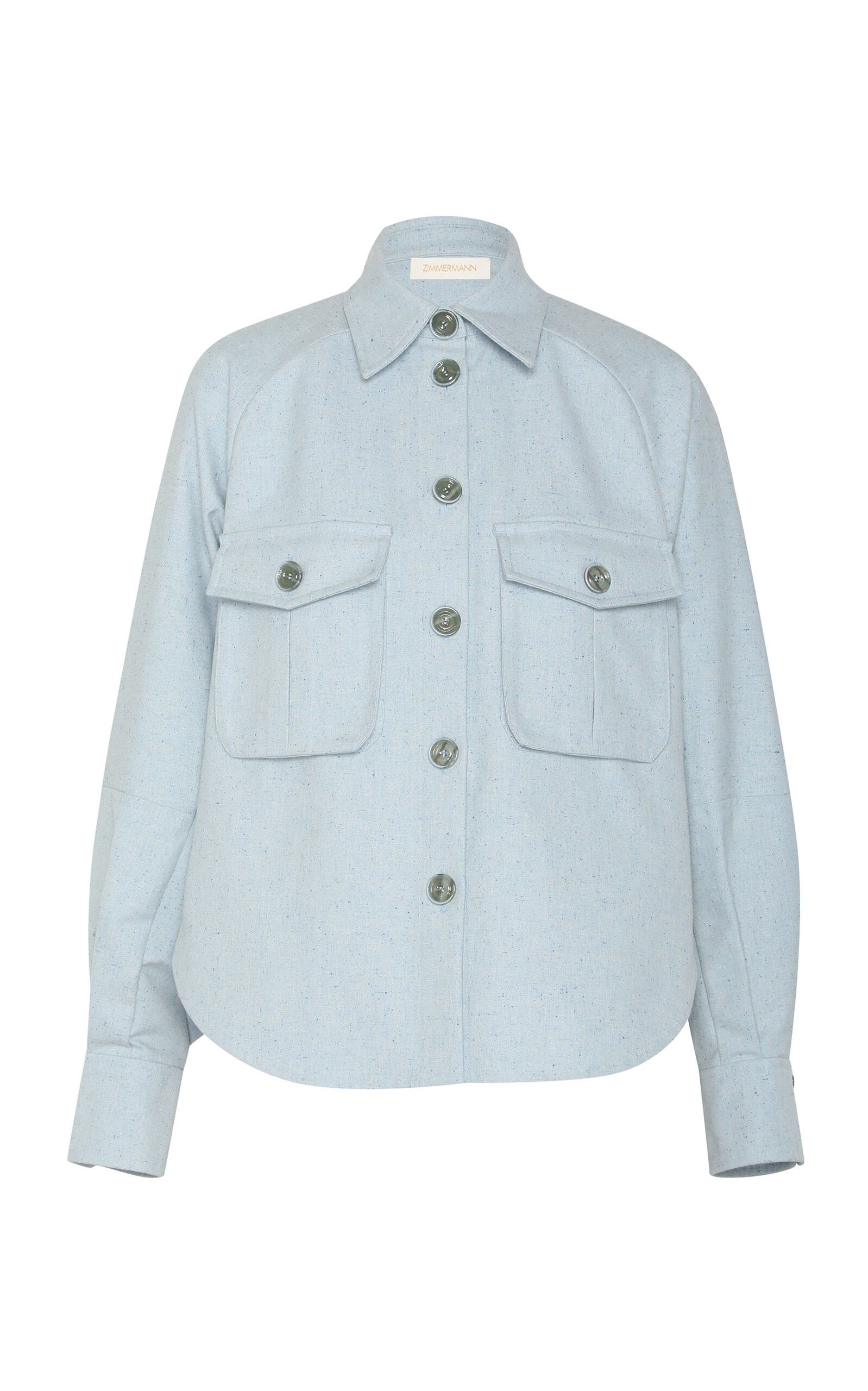 Zimmermann oc11z0525 Oversized Cotton-Silk Shirt Jacket in Light Blue Size L / US 10 / IT 46 - 1 Thumbnail