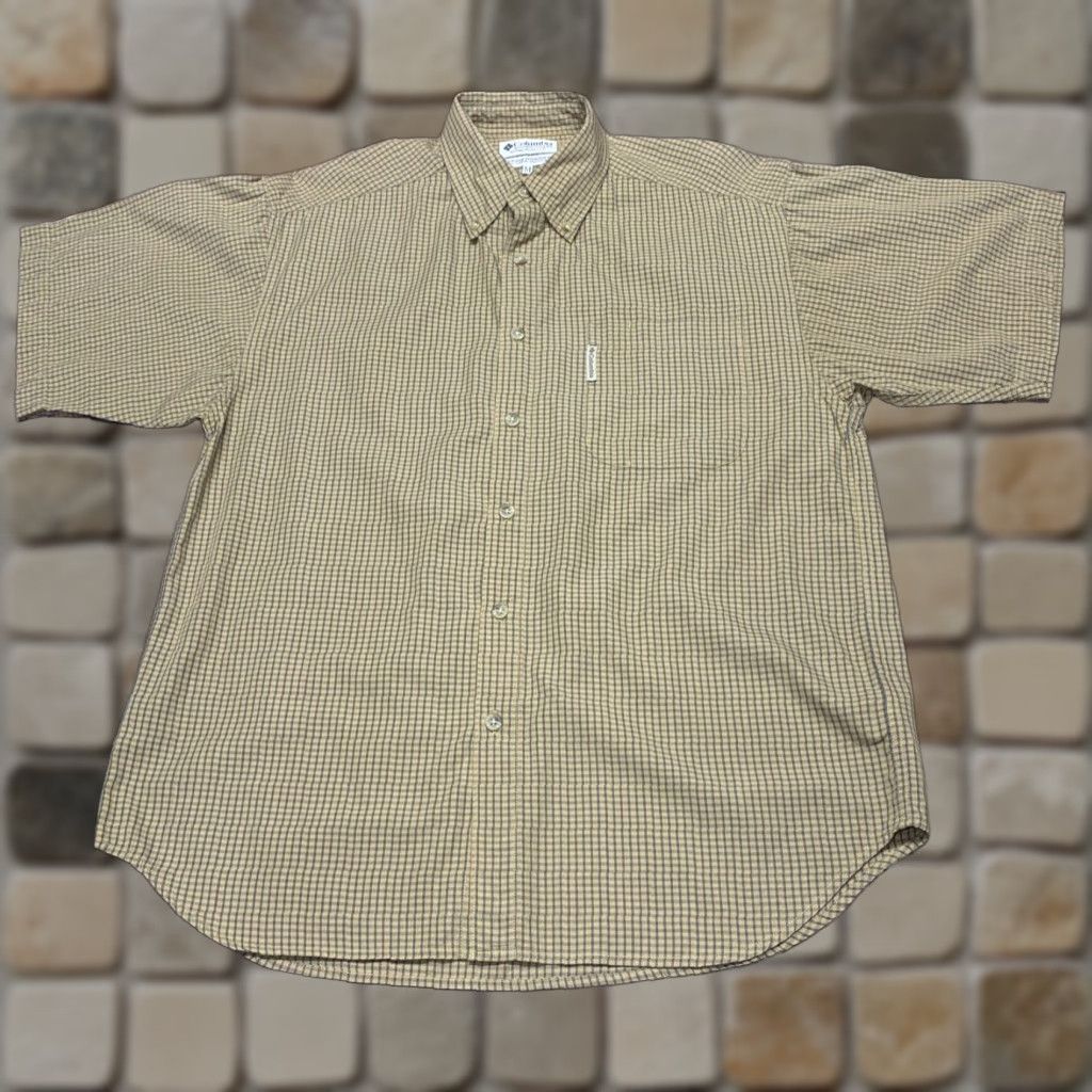 Vintage Columbia Mens Button Down Shirt Tan Blue Plaid Short Sleeve Size Medium Size US 31 - 1 Thumbnail