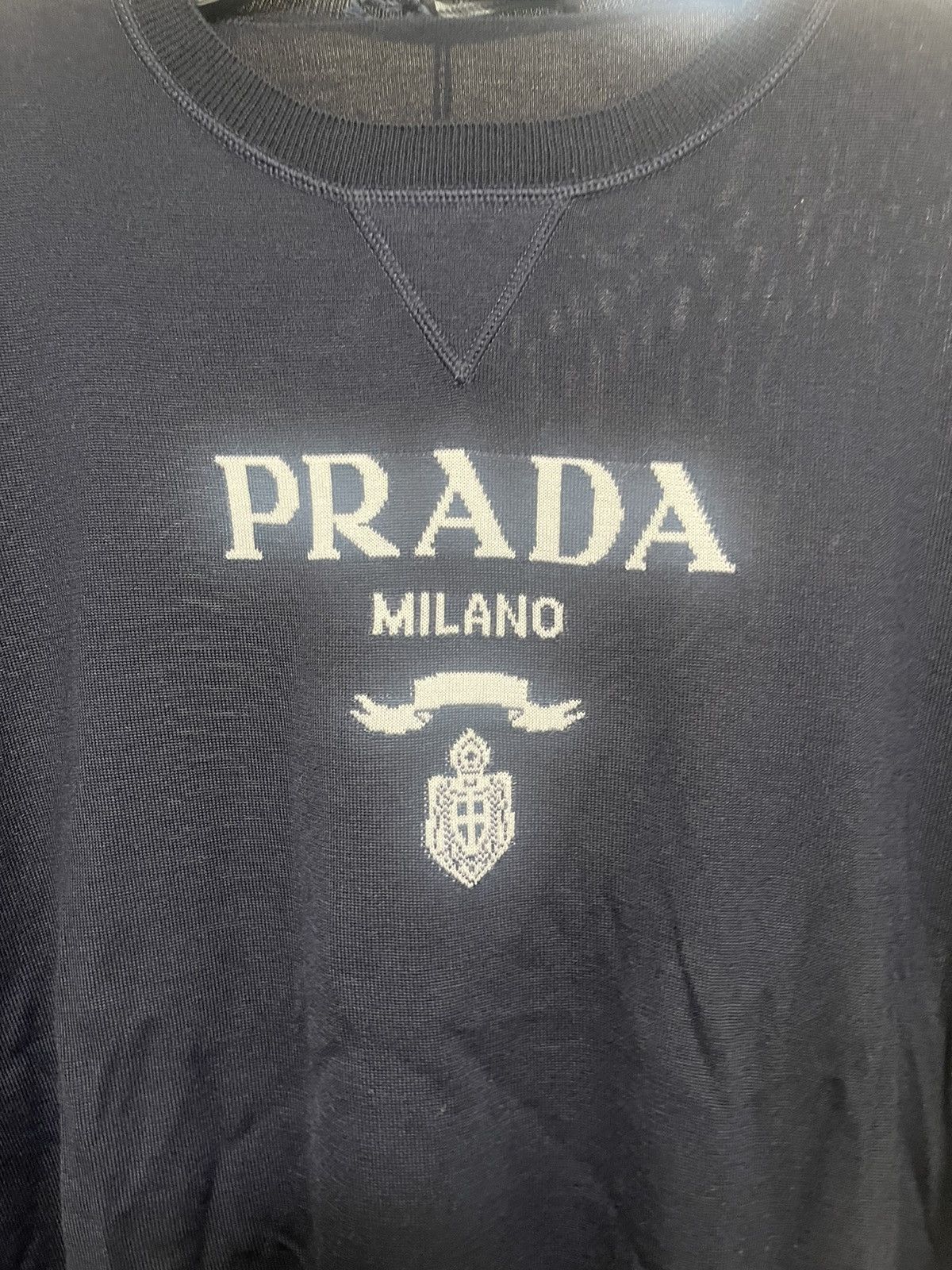 Prada Logo Short Sleeve Cashmere Wool Sweater Sz 50