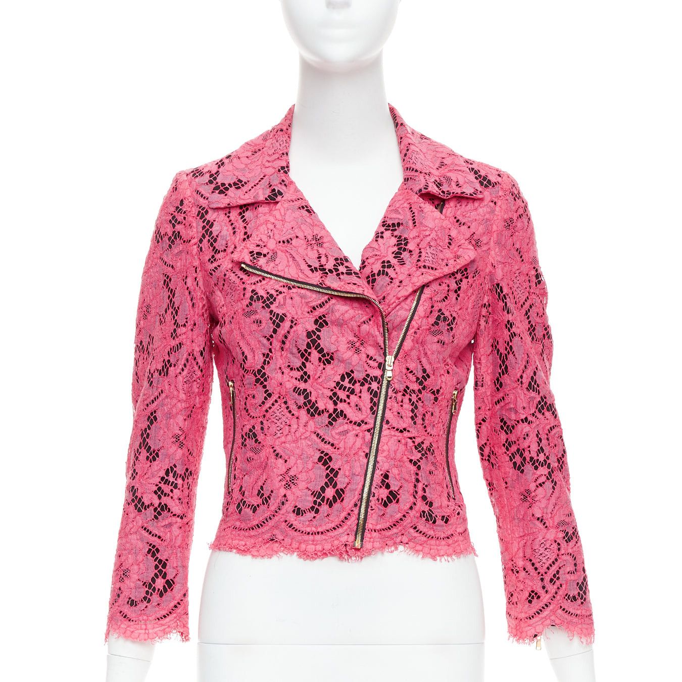 MSGM pink cotton blend lace side zip cropped biker jacket IT40 S