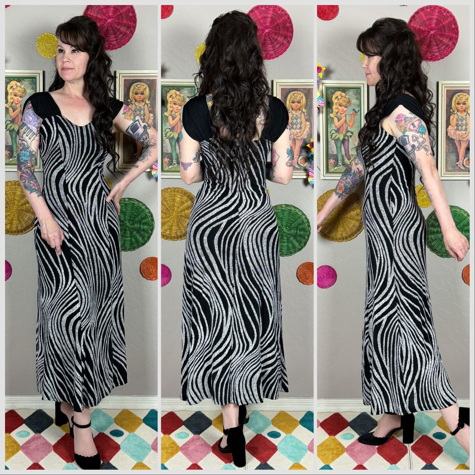 Vintage Vintage 1990s Abstract Zebra Print Slinky Midi Dress Size M / US 6-8 / IT 42-44 - 2 Thumbnail