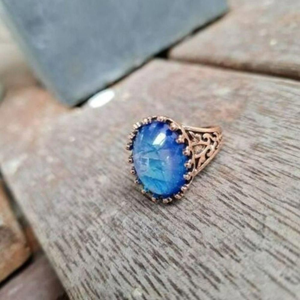 Designer Men's Blue Glass Mosaic Rose Gold Turkish Ring - Size 8 Size ONE SIZE - 5 Thumbnail