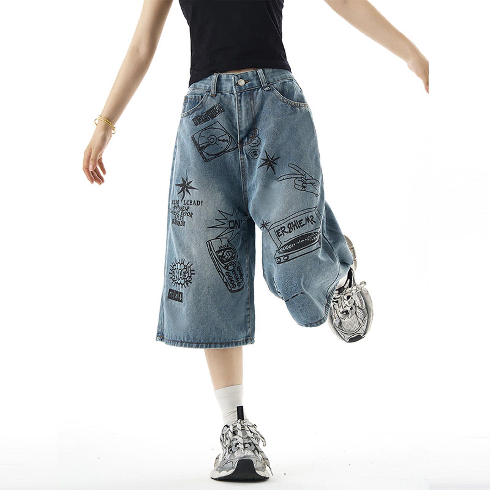Jean Graffiti Graphic Wide Leg Jorts Size US 32 / EU 48 - 4 Thumbnail