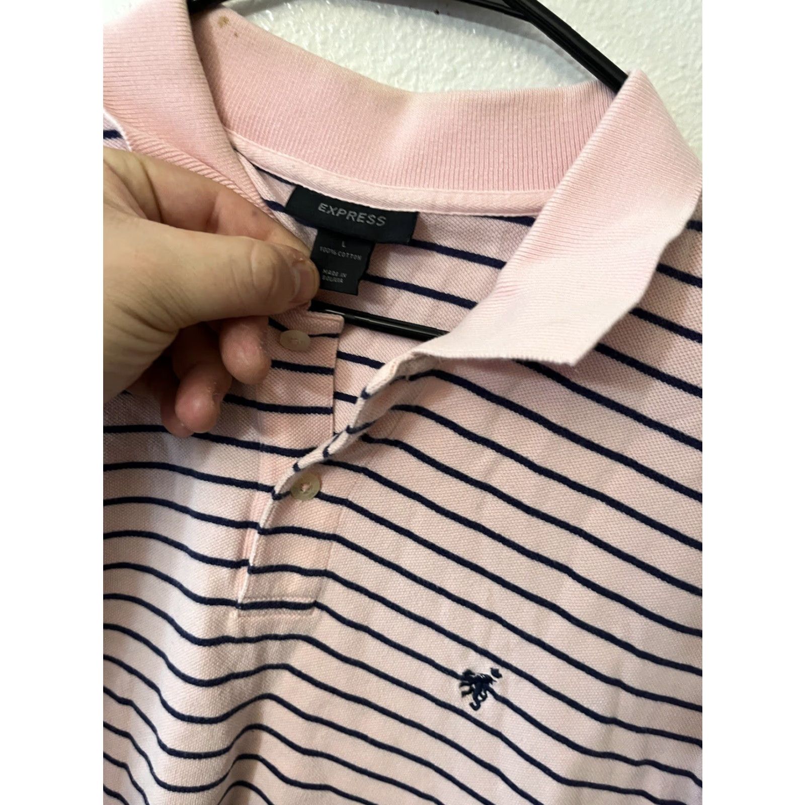 Express VINTAGE Express Polo Shirt Mens L Pink Striped Modern Fit Flaw Size US L / EU 52-54 / 3 - 3 Thumbnail