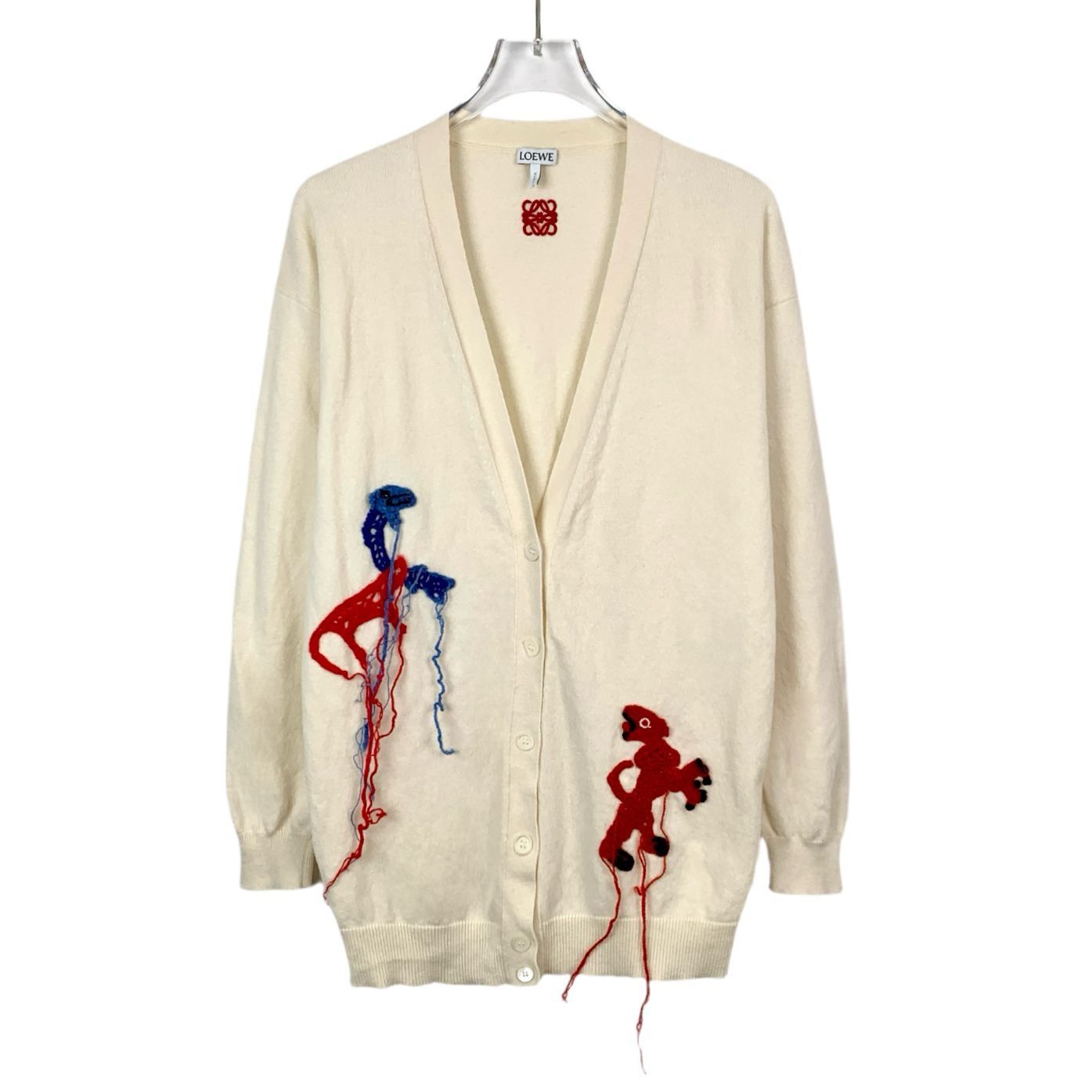 Loewe Loewe Beige Logo Embroidered Wool V-Neck Cardigan (Size XS) Size XS / US 0-2 / IT 36-38 - 1 Thumbnail