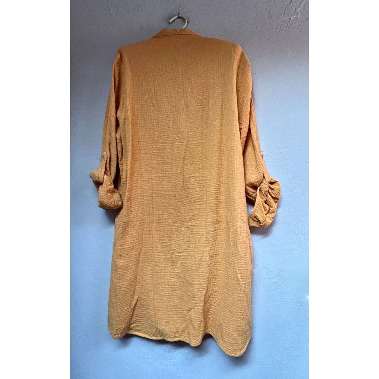 Vintage Given Kale Women's Shirt Dress Mustard Pockets Roll Tab Sleeve Gauze 100% Cotton L Size L / US 10 / IT 46 - 2 Thumbnail