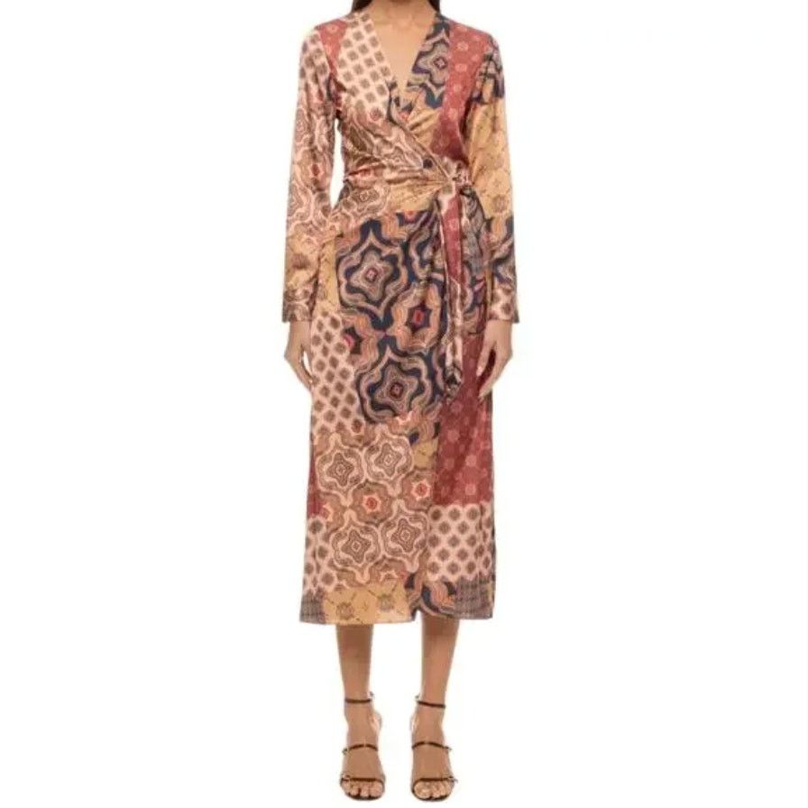 MISA Los Angeles MISA Los Angeles Eliza Patchwork Wrap Dress in Brown, Size S Size S / US 4 / IT 40 - 2 Thumbnail