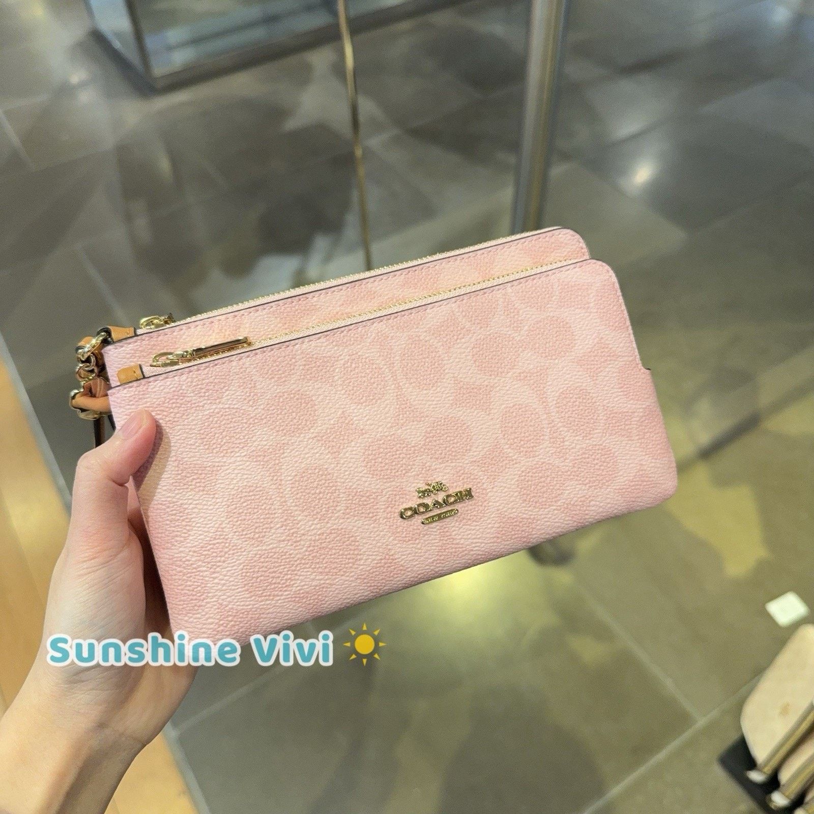 Coach NWT Coach Double Zip Wristlet With Charms CEF61 Powder Pink Size ONE SIZE - 1 Thumbnail