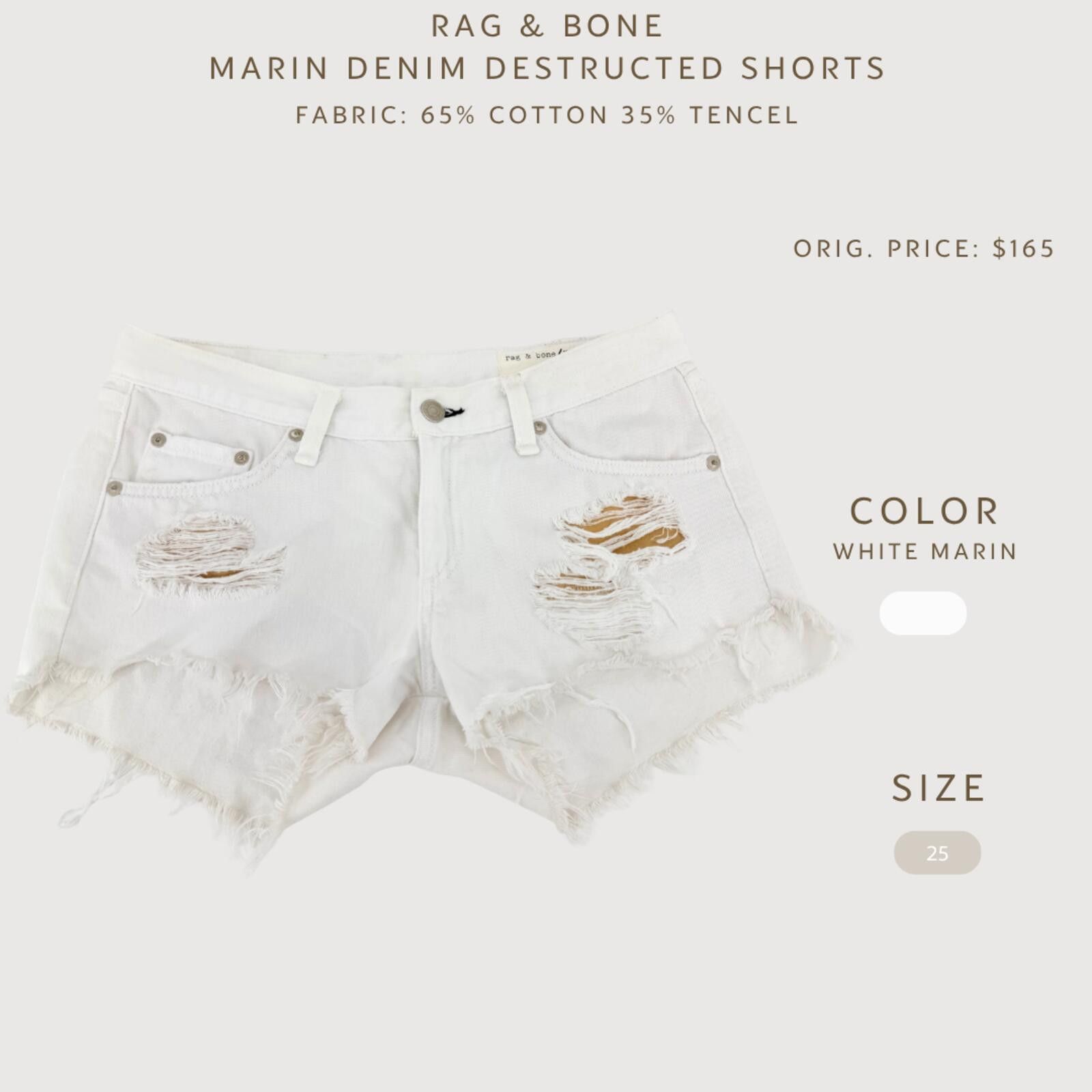 Rag & Bone Rag & Bone Marin Distressed Denim Shorts White 25 Size 25" / US 0 / IT 36 - 2 Thumbnail