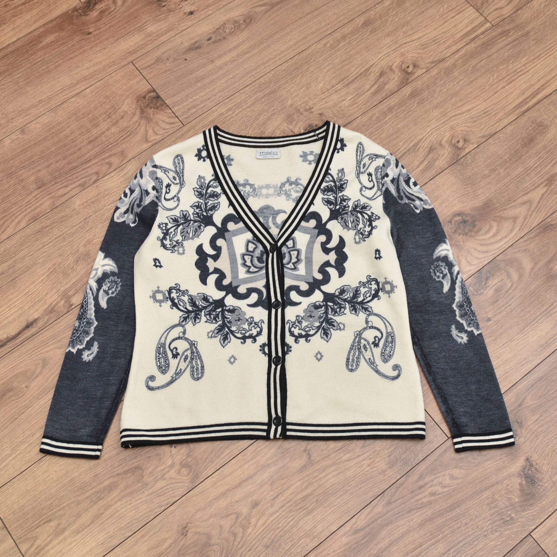 Malo MALO Italy Merino Wool Cardigan Paisley Baroque Knit Sweater Size S / US 4 / IT 40 - 6 Thumbnail